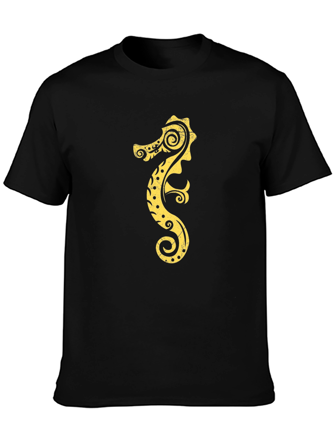 Sea Horse Graphic Tee - Black Cotton T-Shirt
