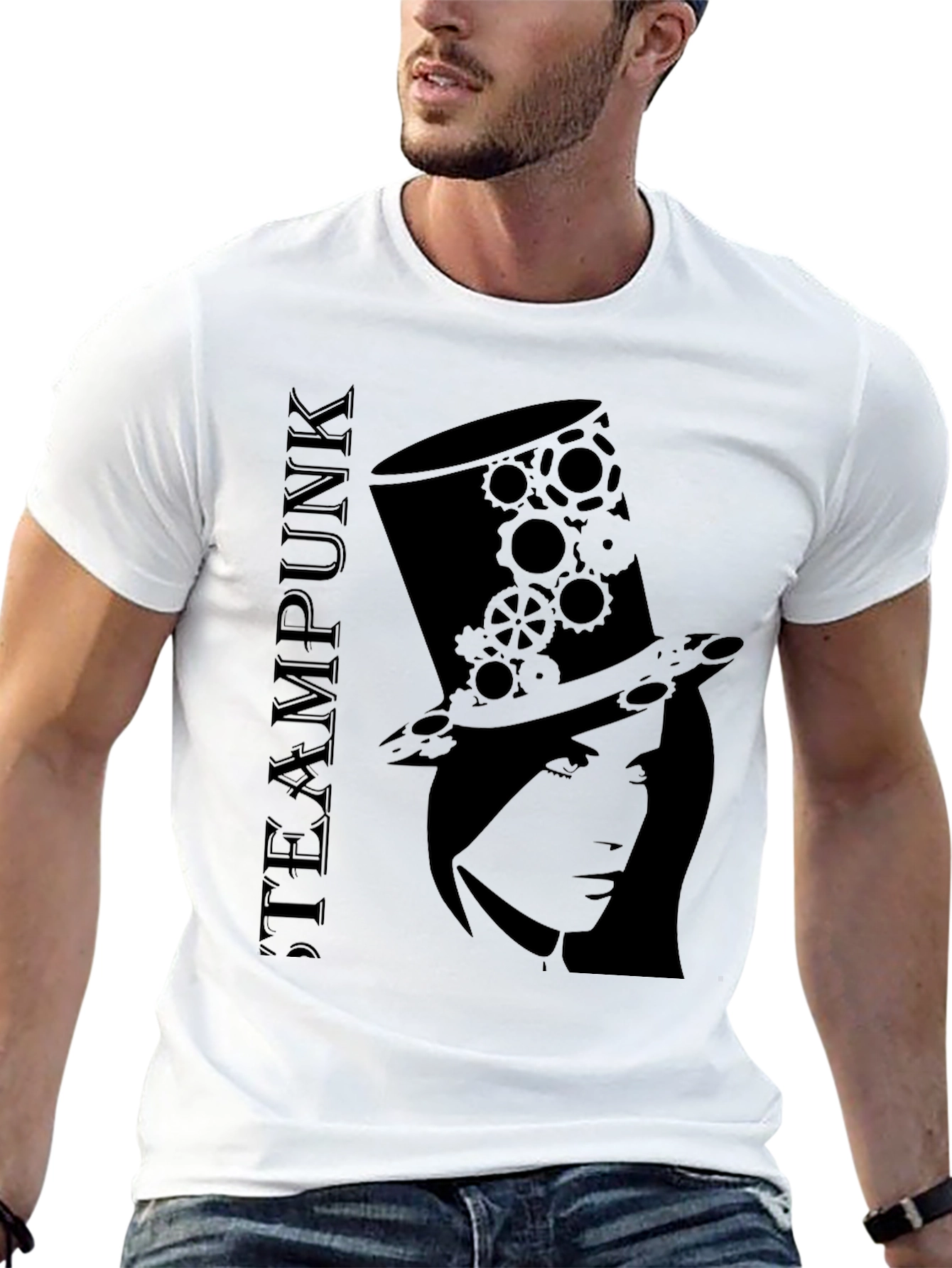 Steampunk Top Hat Woman Black T-Shirt