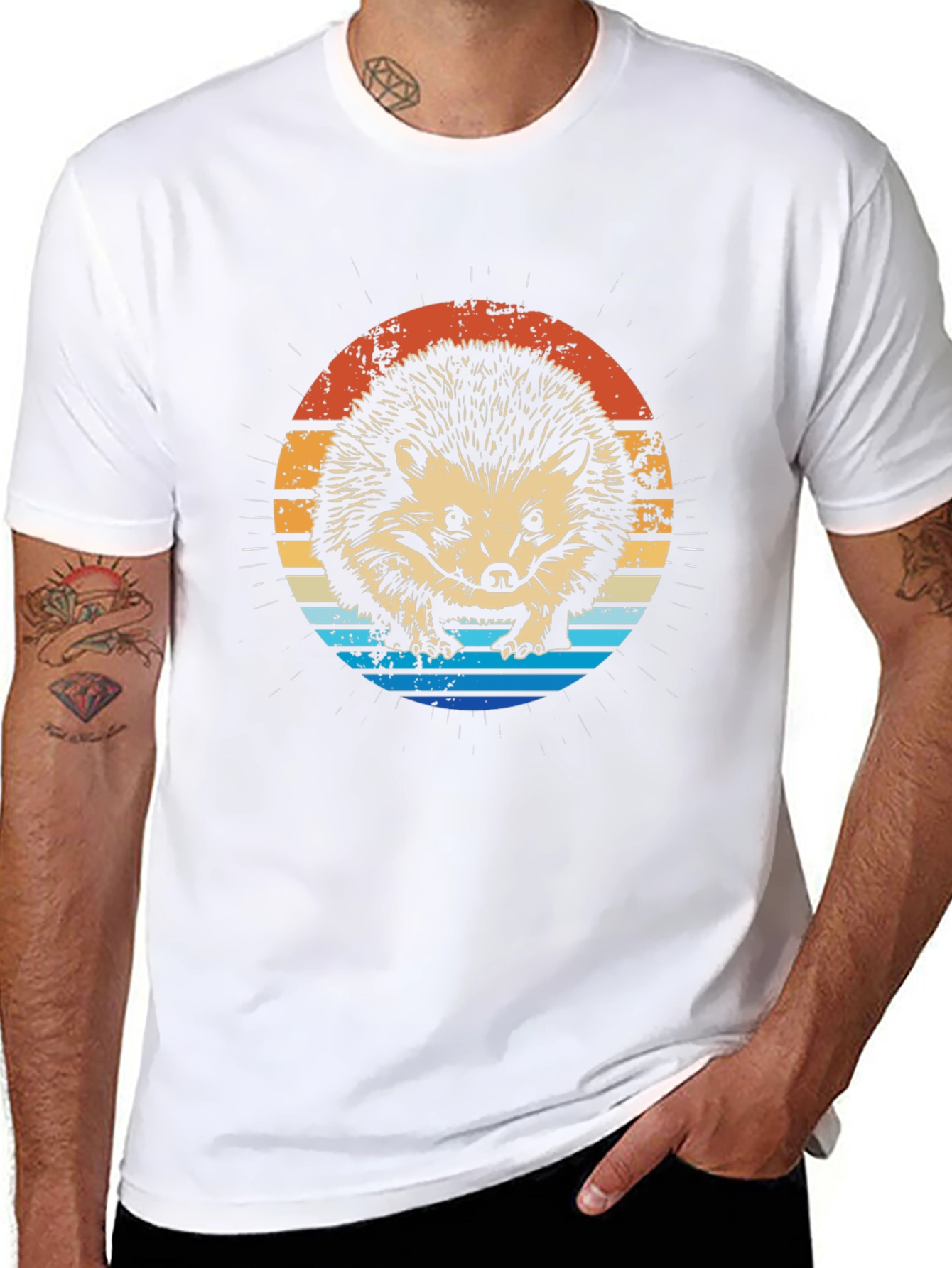 Retro Hedgehog Graphic Tee - Mens Black T-Shirt