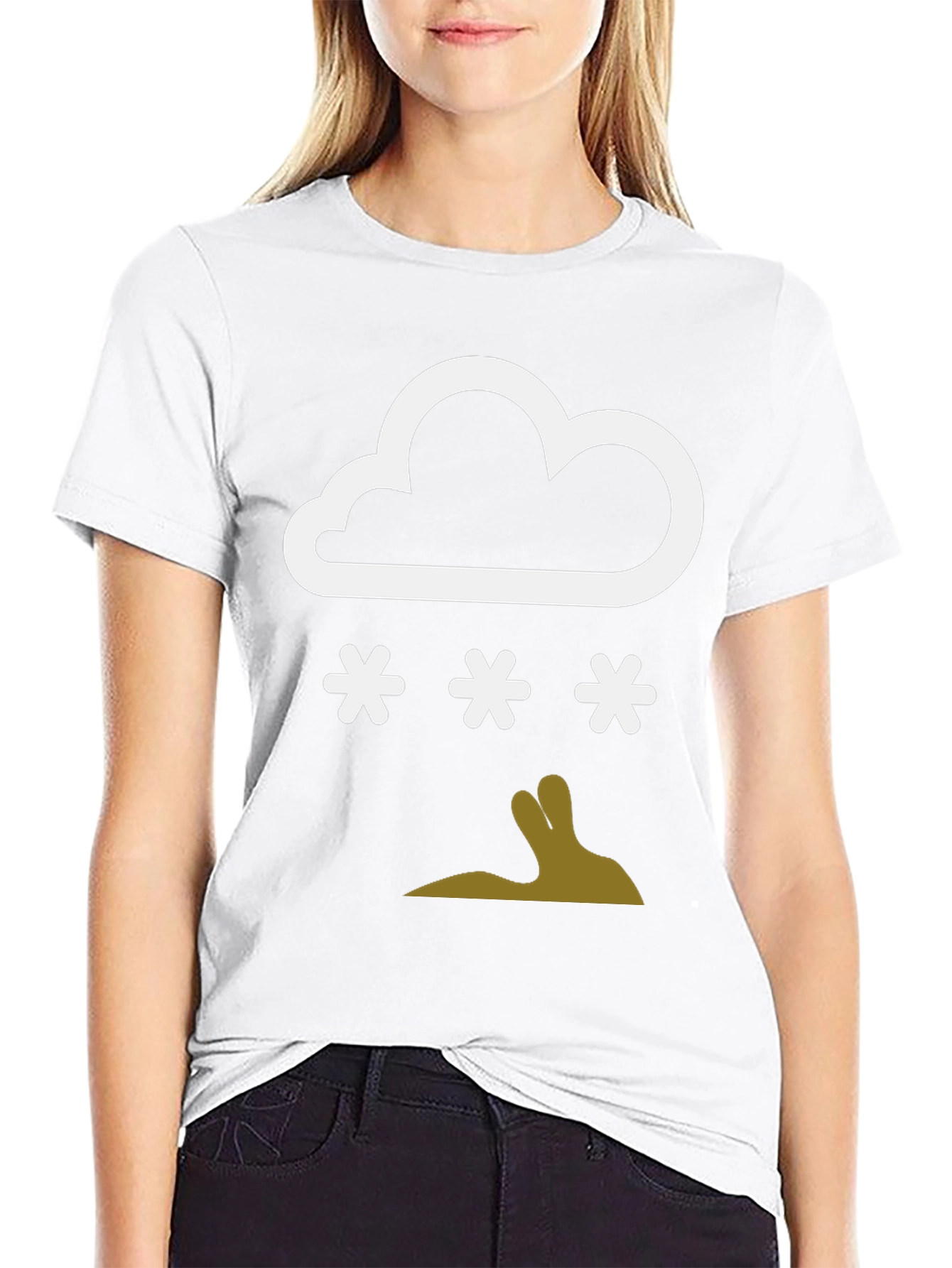 Snowy Rabbit Graphic Tee - Black Casual Comfort
