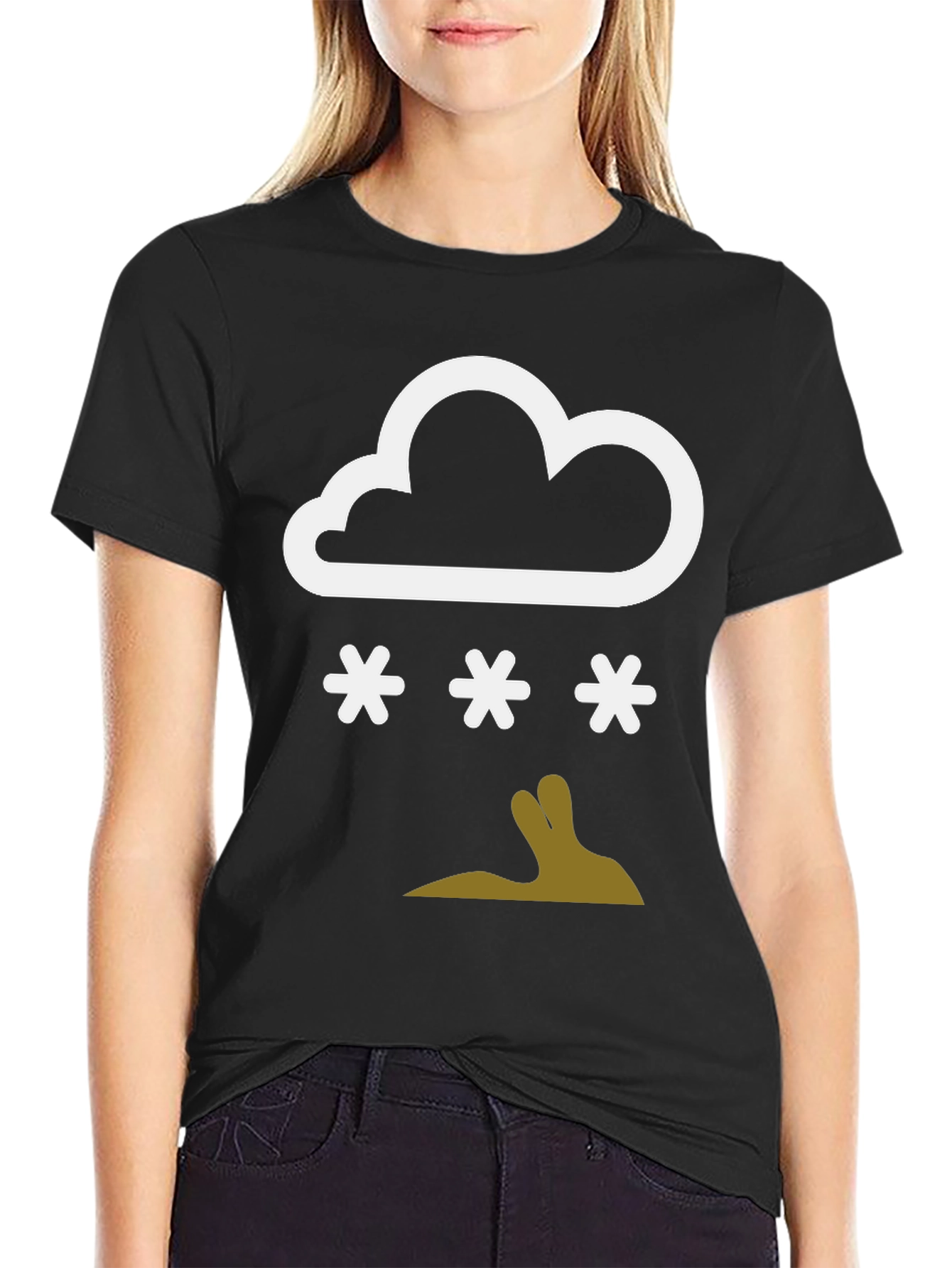Snowy Rabbit Graphic Tee - Black Casual Comfort