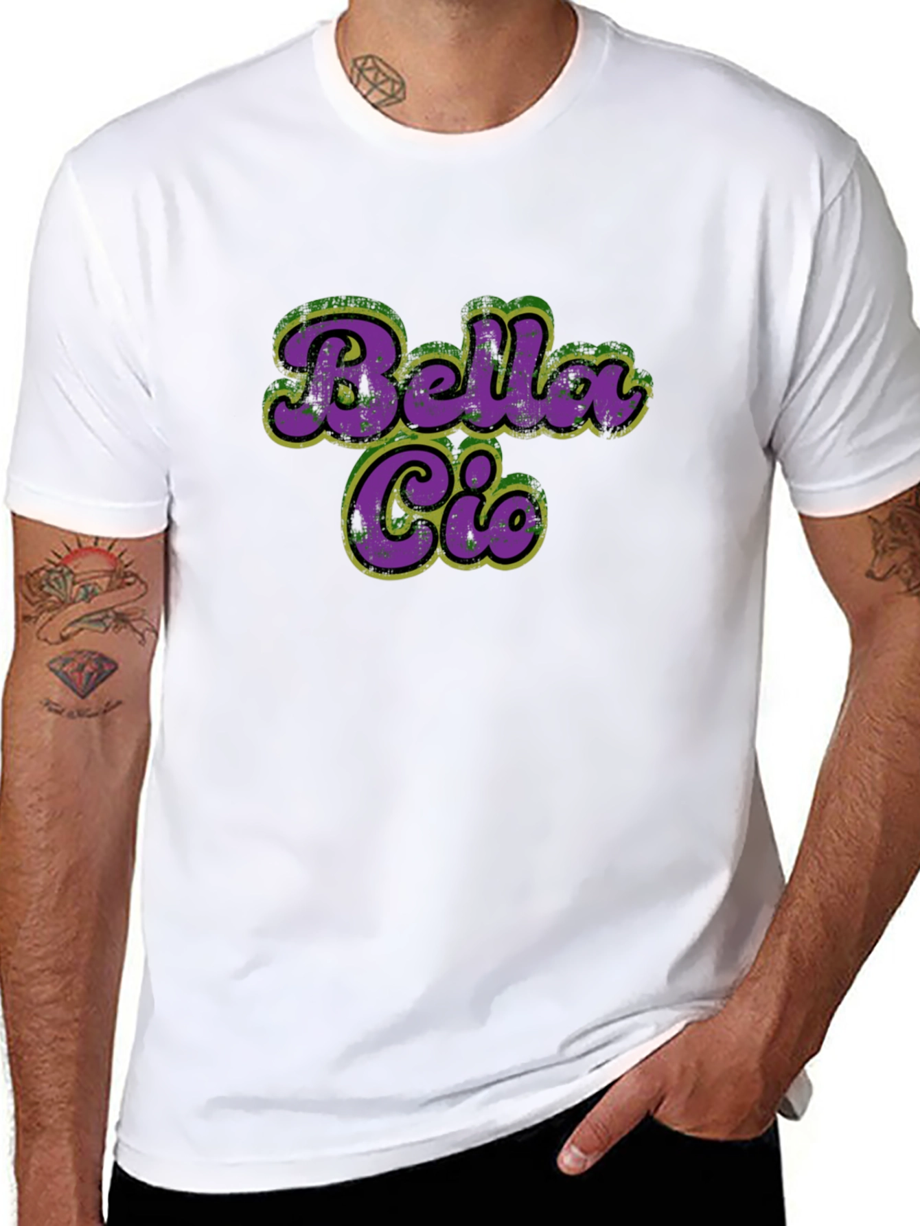 Bella Ciao T-Shirt - Purple & Green Retro Style