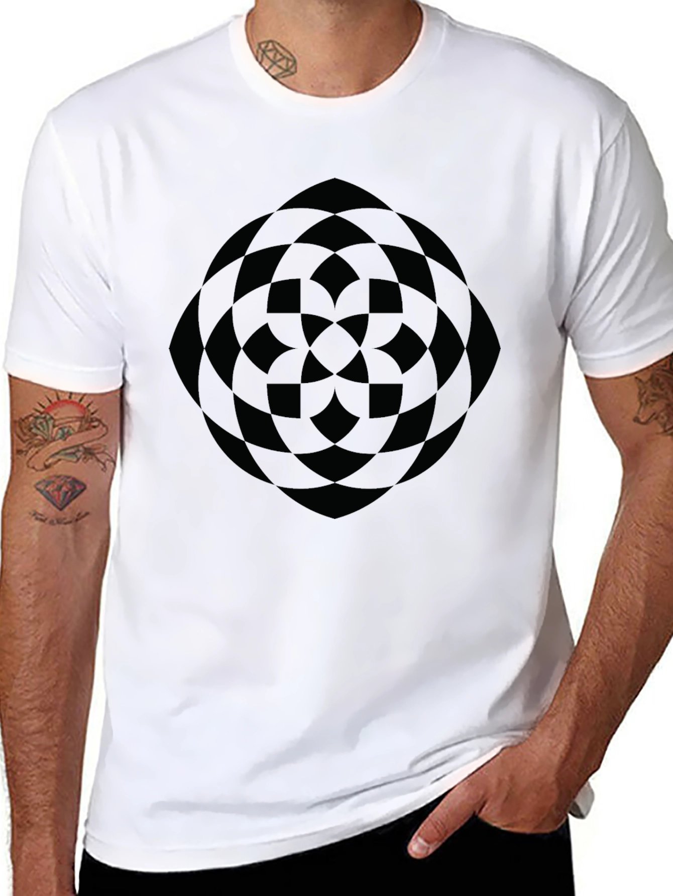 Abstract Geometric Pattern Black T-Shirt