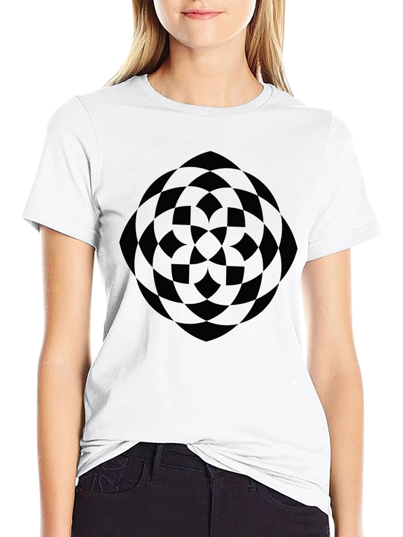 Abstract Geometric Pattern Black T-Shirt