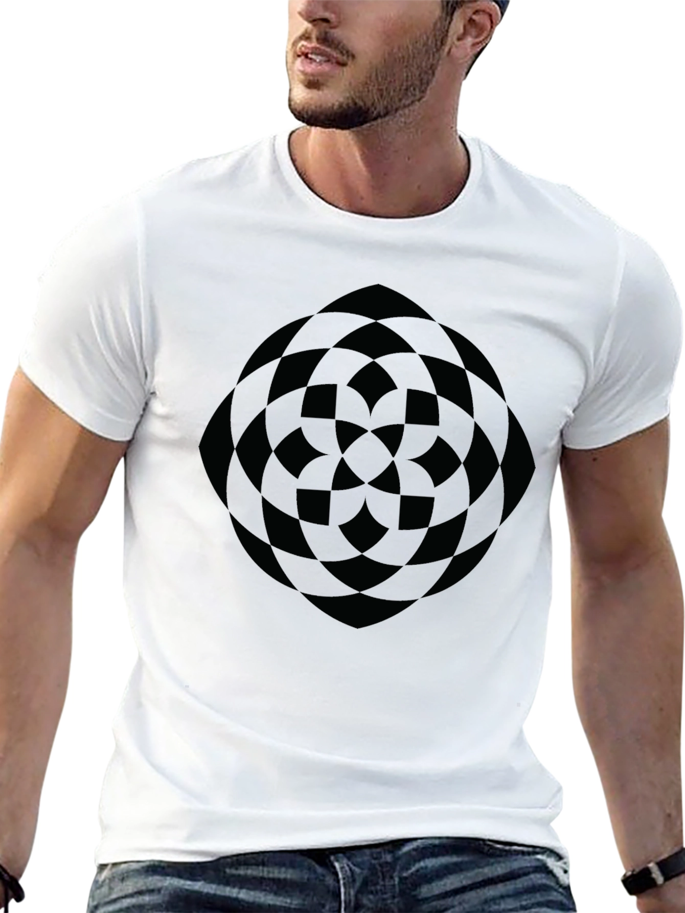 Abstract Geometric Pattern Black T-Shirt