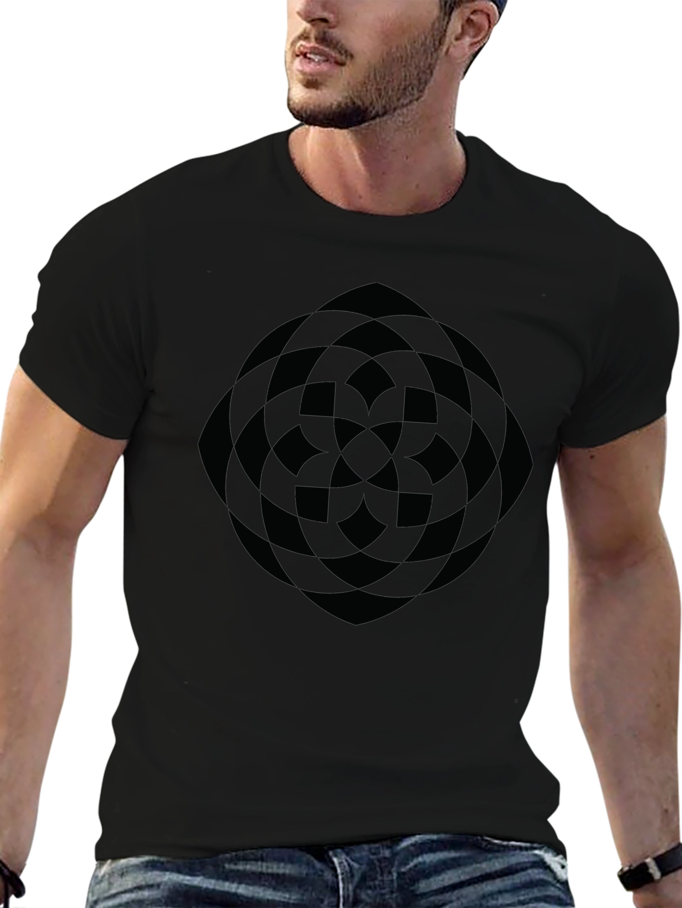 Abstract Geometric Pattern Black T-Shirt