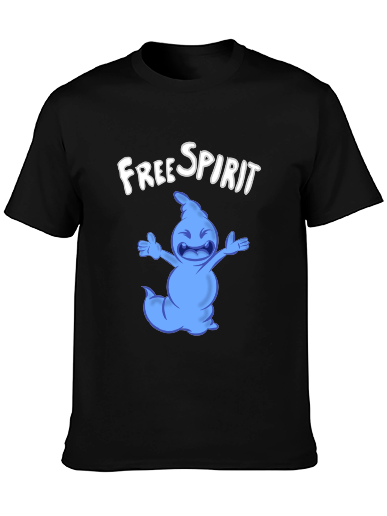 Free Spirit Cartoon Character Black T-Shirt