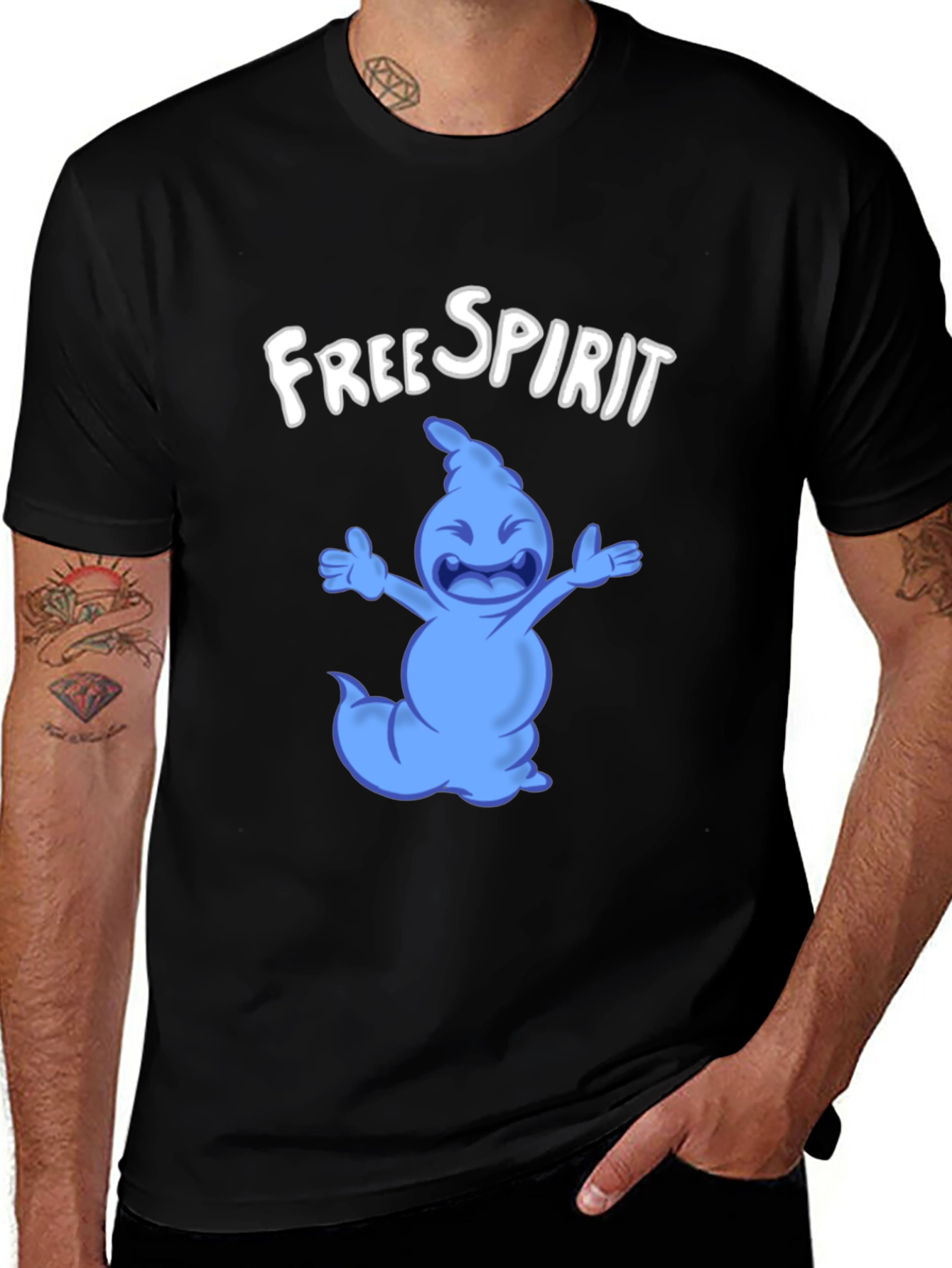 Free Spirit Cartoon Character Black T-Shirt