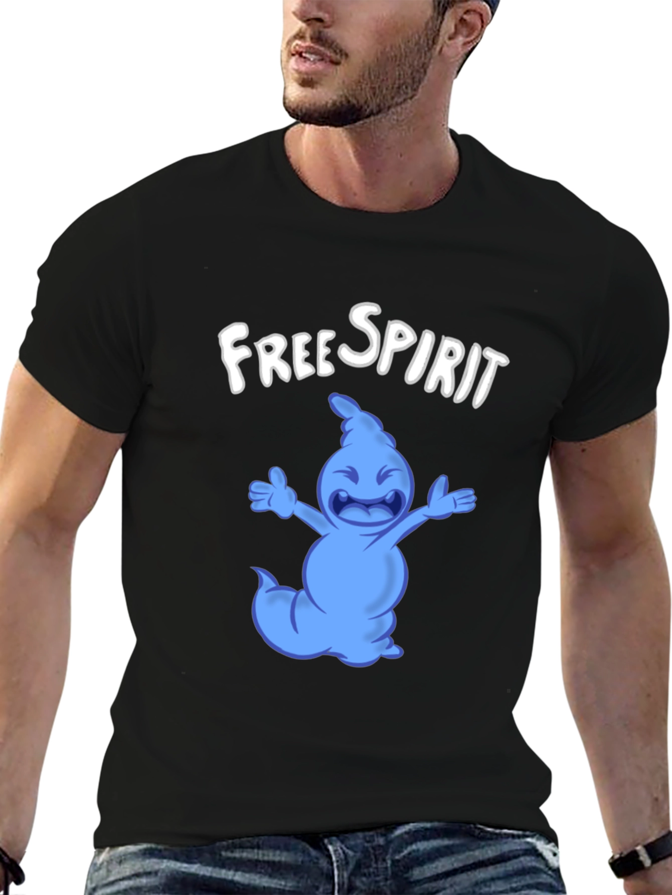 Free Spirit Cartoon Character Black T-Shirt