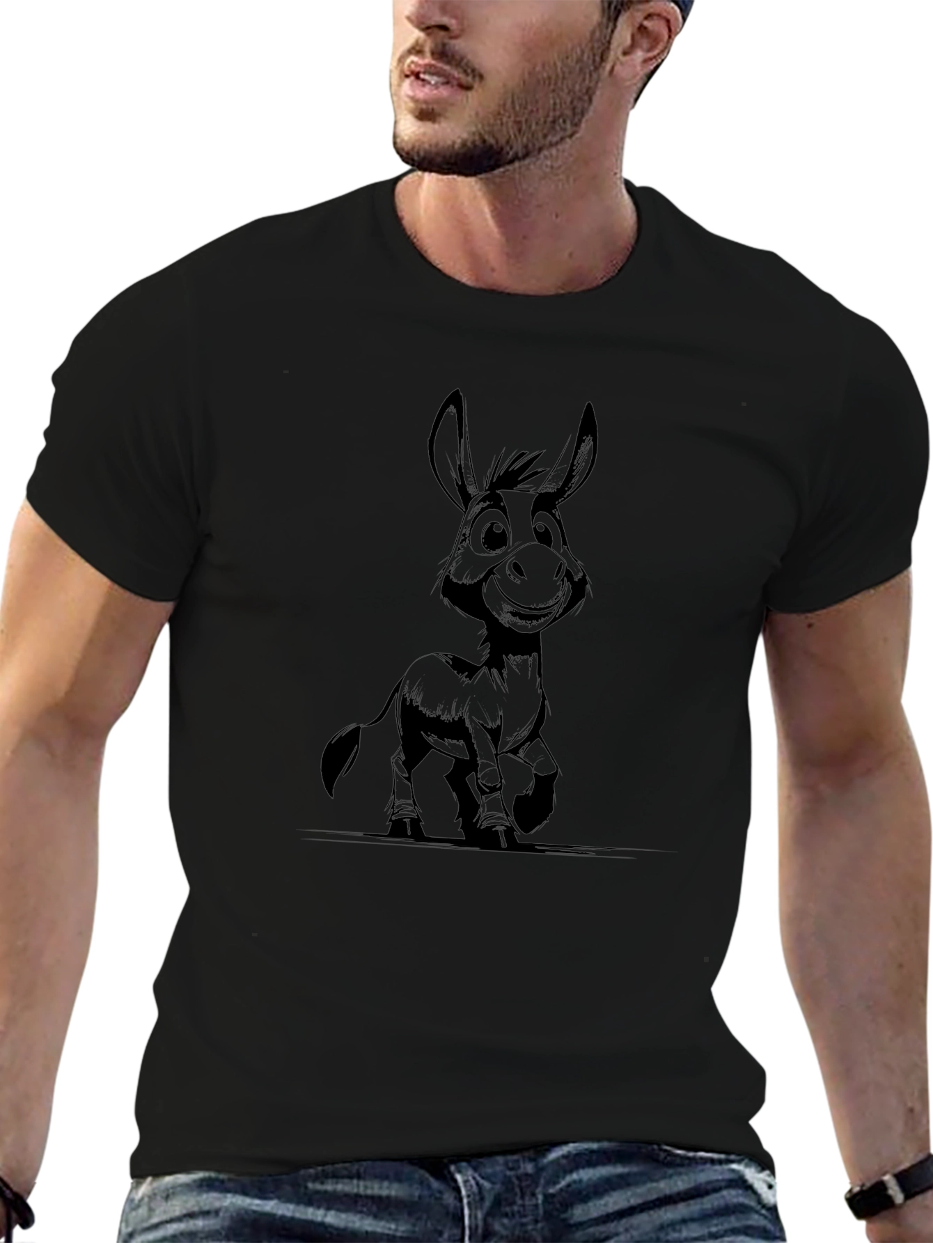 Cartoon Donkey Black T-Shirt