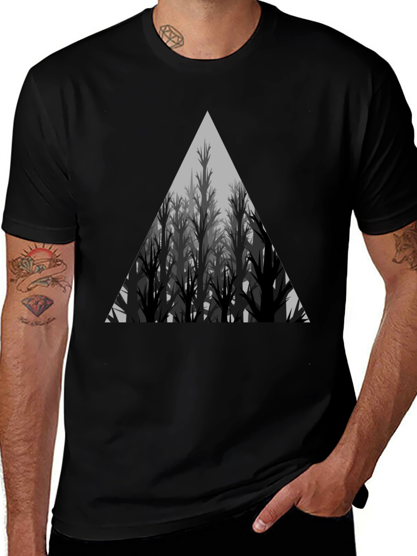 Triangular Forest Graphic Tee - Stylish Black T-Shirt