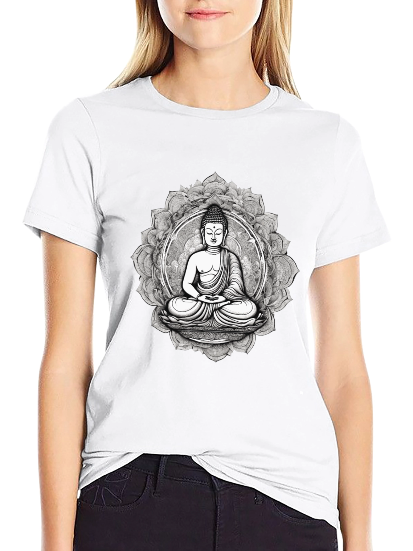 Buddha Mandala Graphic Tee - Black Cotton Blend