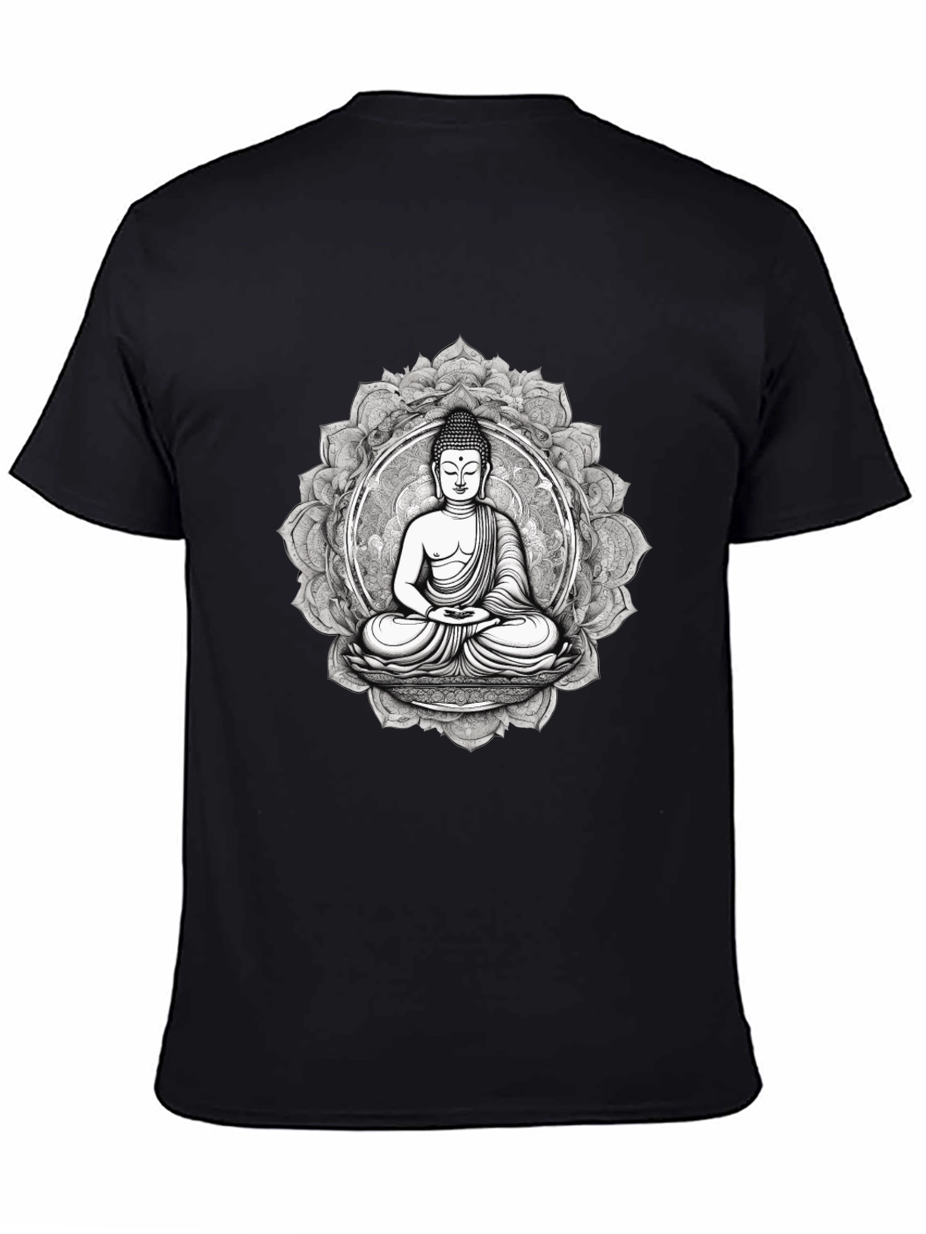 Buddha Mandala Graphic Tee - Black Cotton Blend
