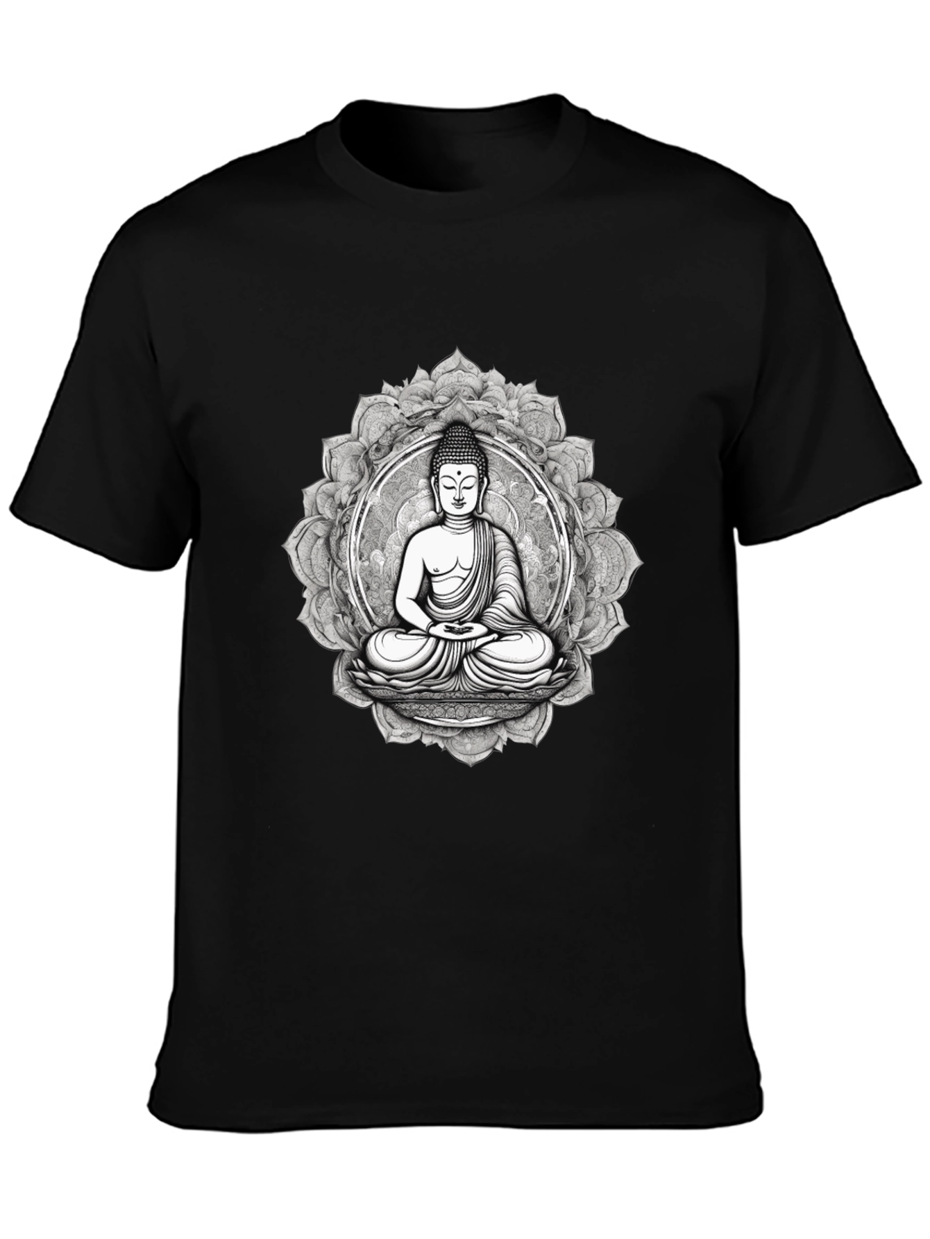 Buddha Mandala Graphic Tee - Black Cotton Blend
