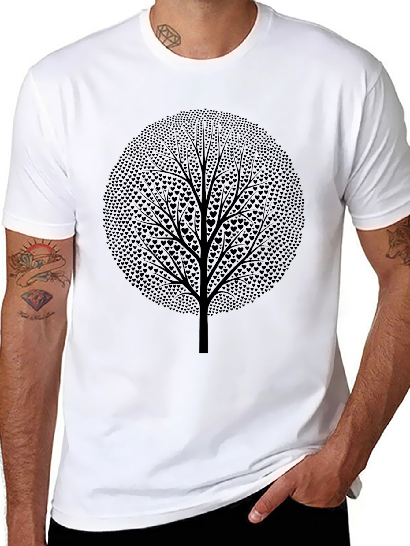 Heart Tree Black Graphic Tee - Nature Lovers T-Shirt