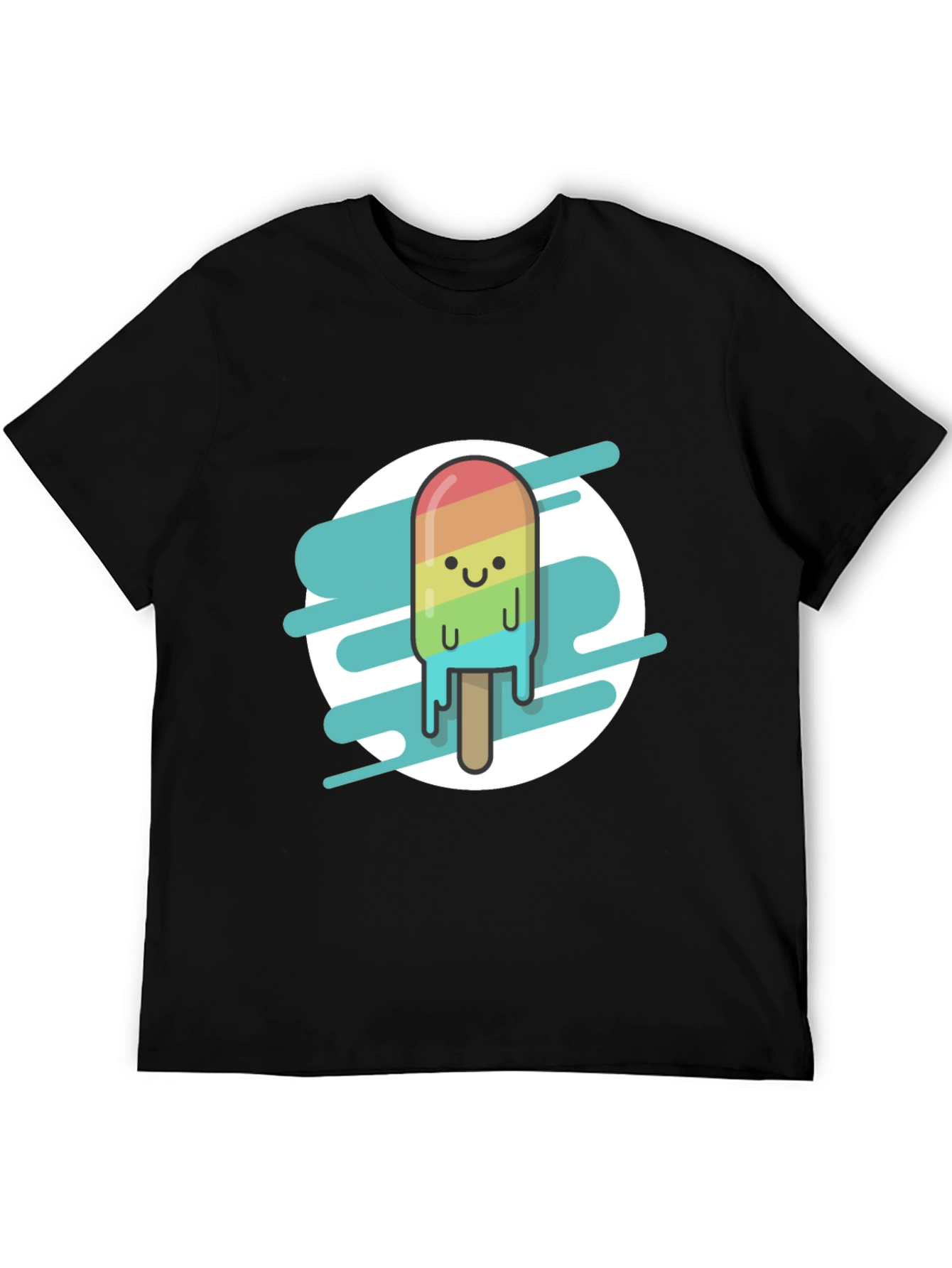 Rainbow Popsicle Graphic Tee - Black Casual T-Shirt