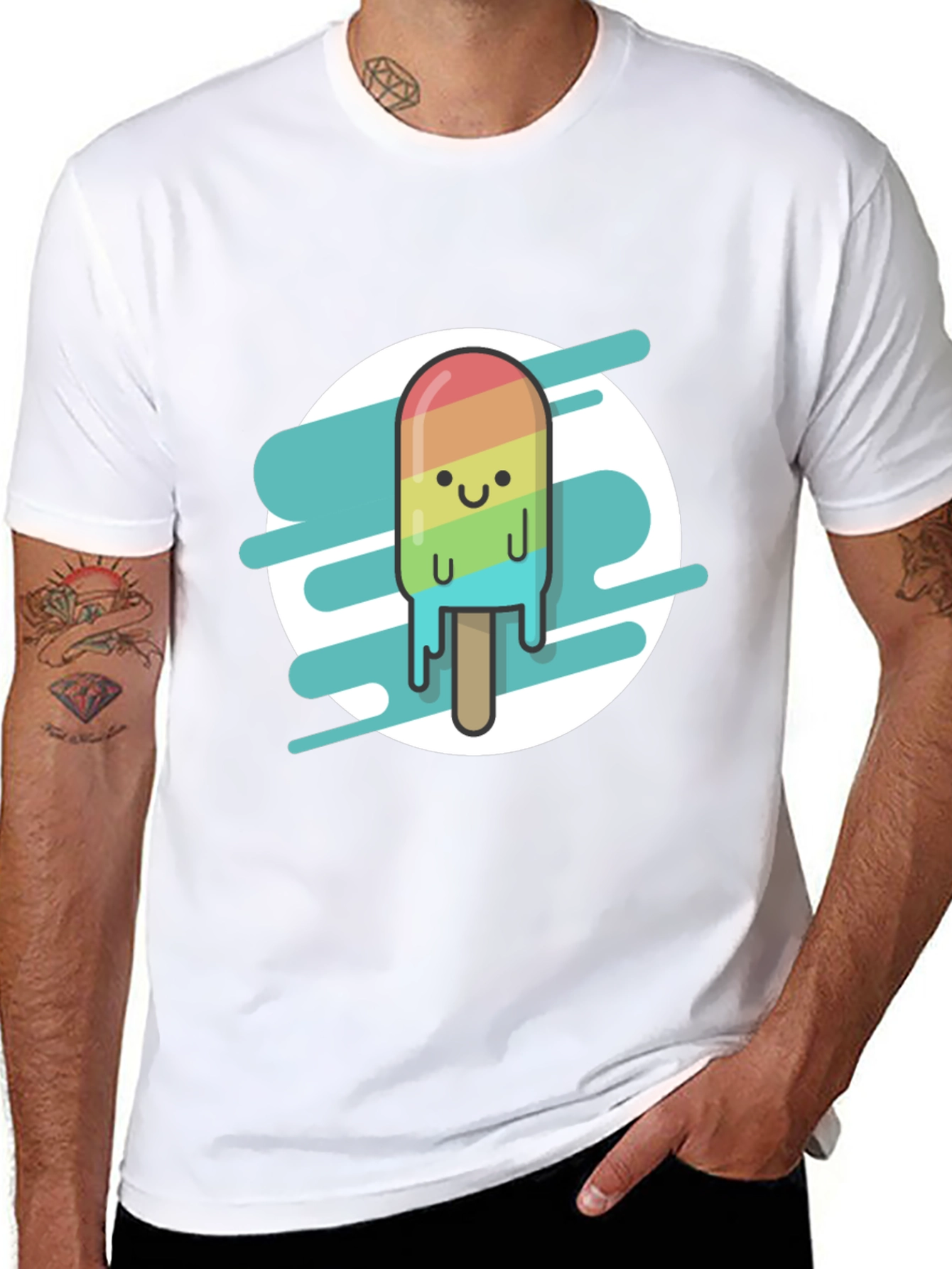 Rainbow Popsicle Graphic Tee - Black Casual T-Shirt