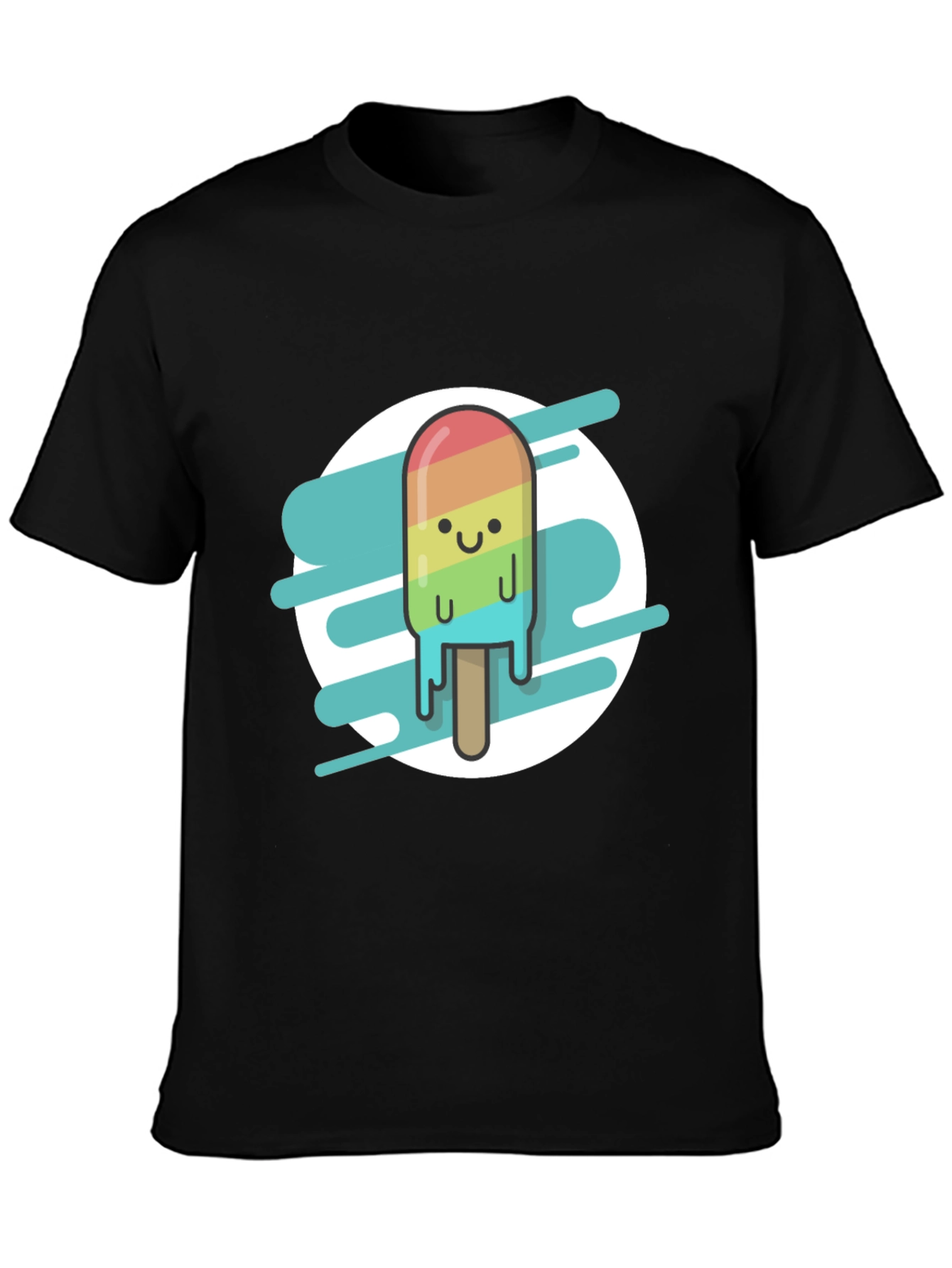 Rainbow Popsicle Graphic Tee - Black Casual T-Shirt