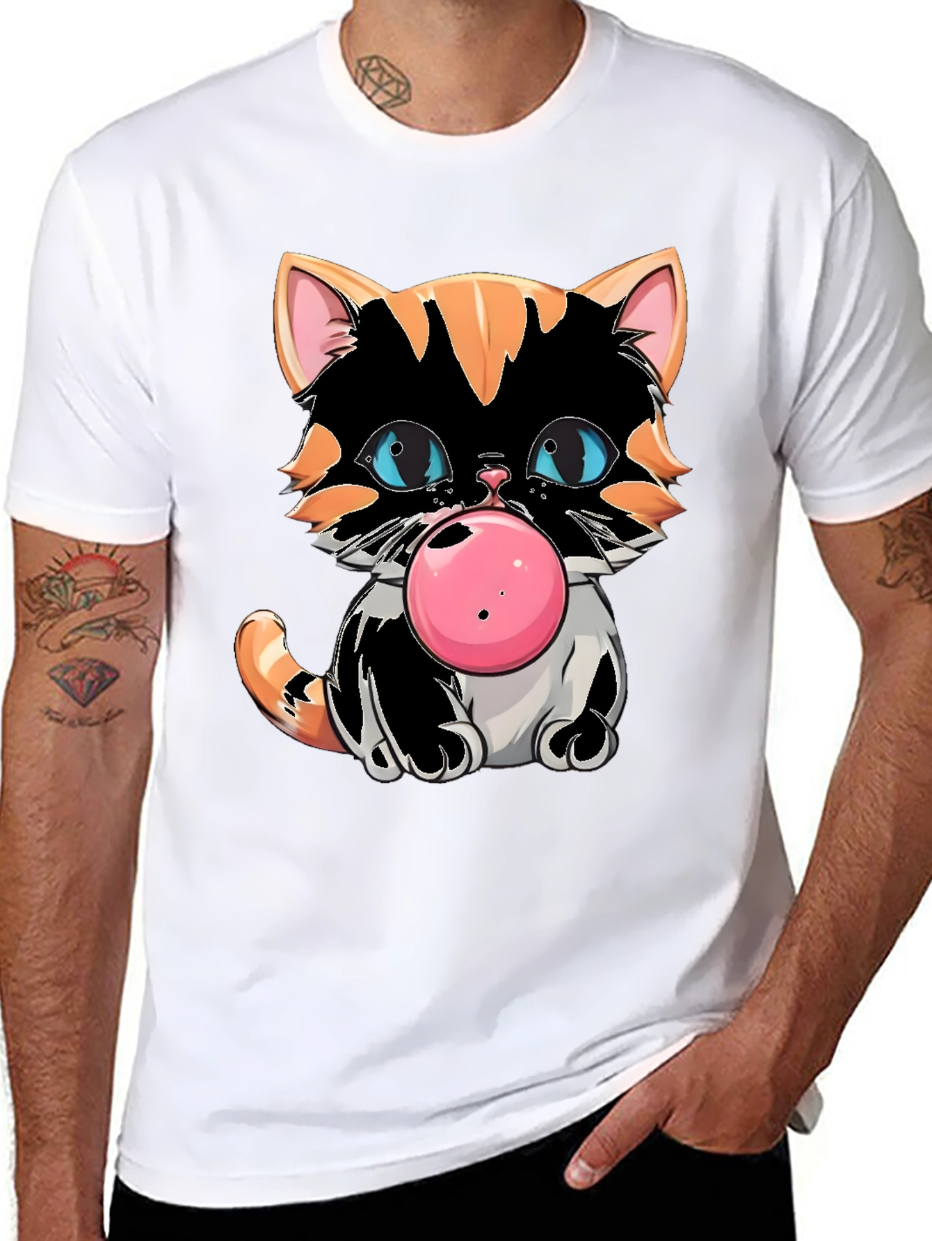 Bubble Gum Cat Graphic Tee - Cool Kitten Design