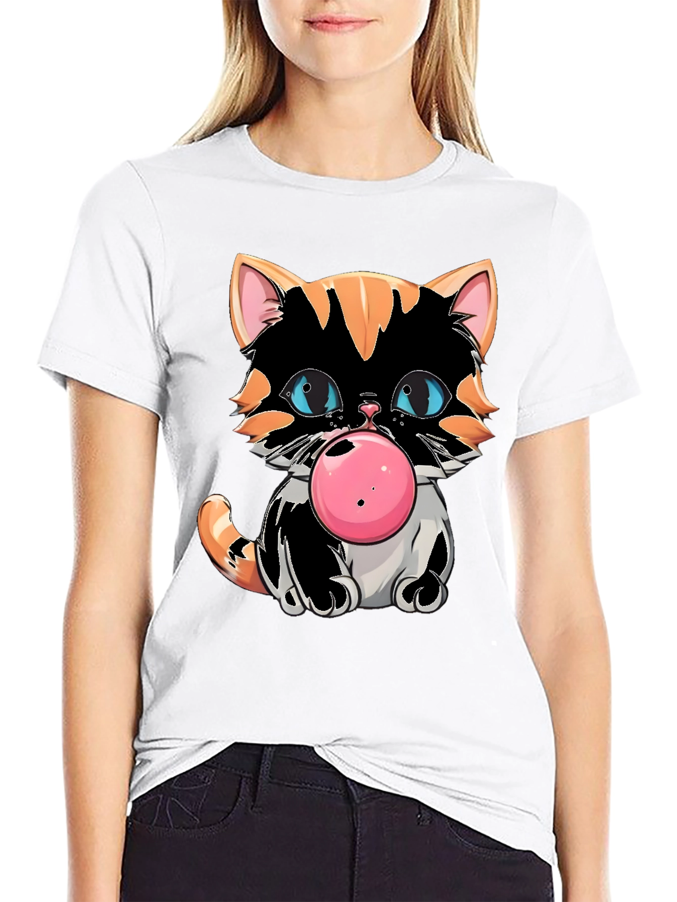 Bubble Gum Cat Graphic Tee - Cool Kitten Design