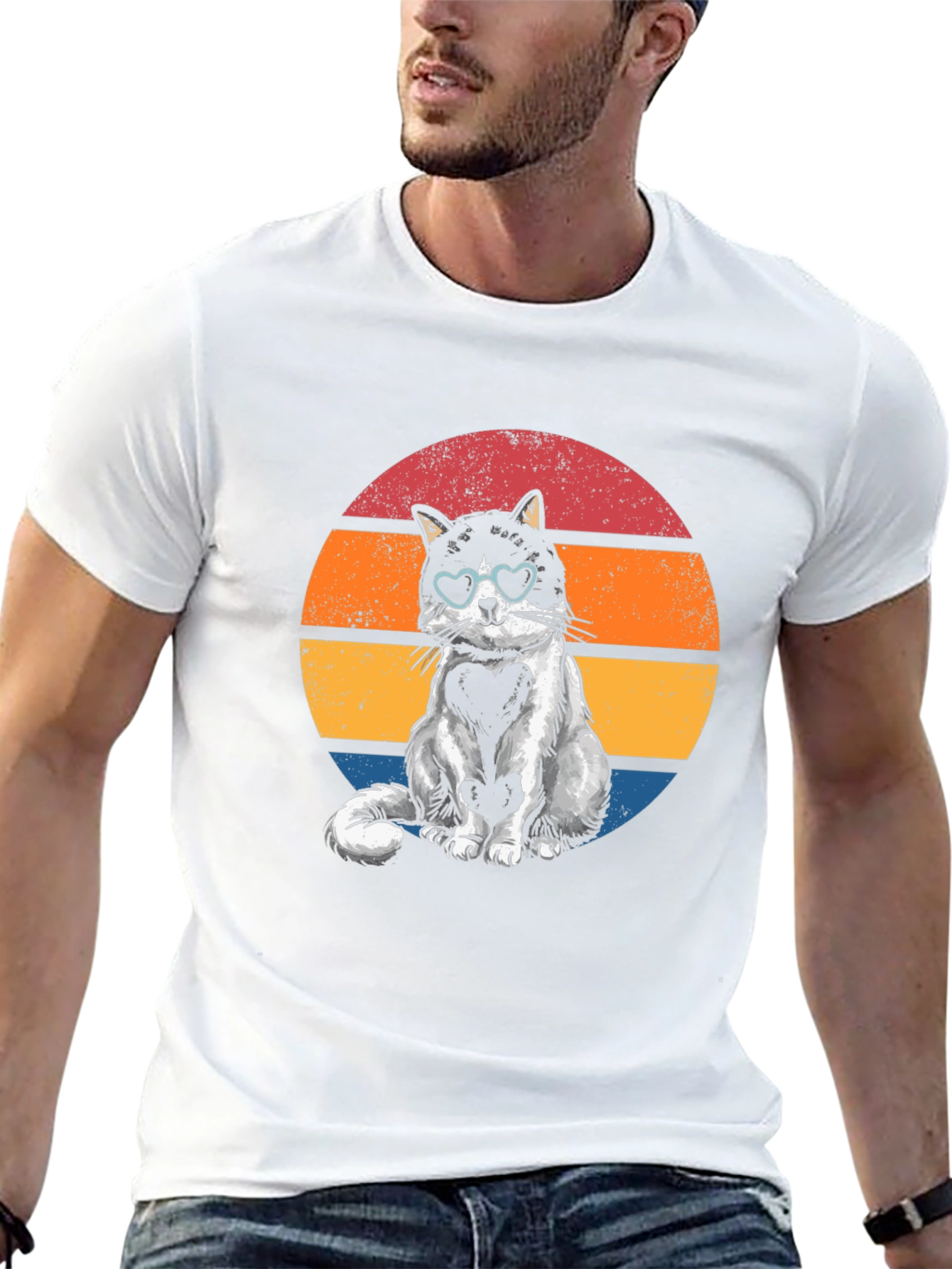 Retro Heart Cat T-Shirt - Cute Pet Lover Tee