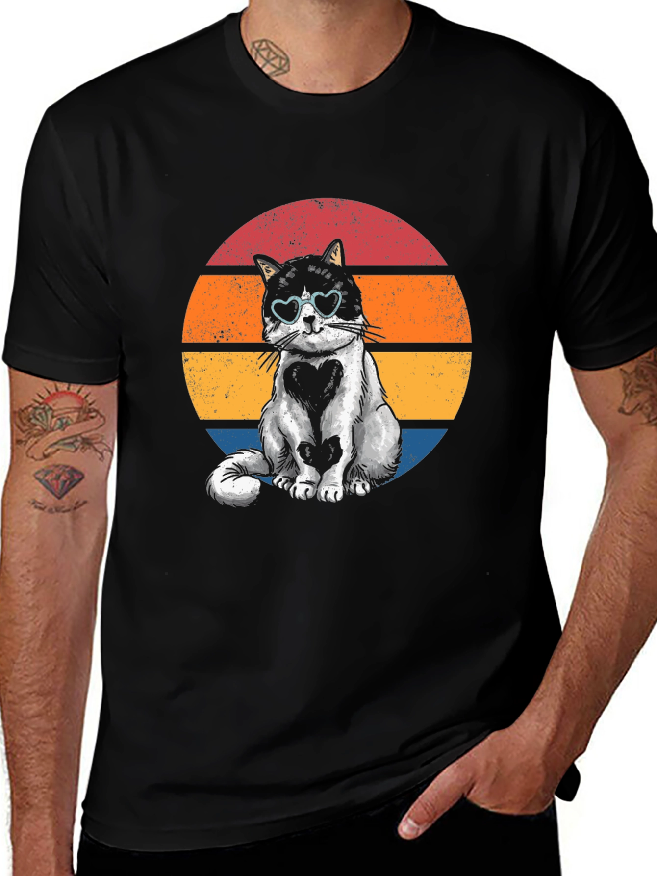 Retro Heart Cat T-Shirt - Cute Pet Lover Tee