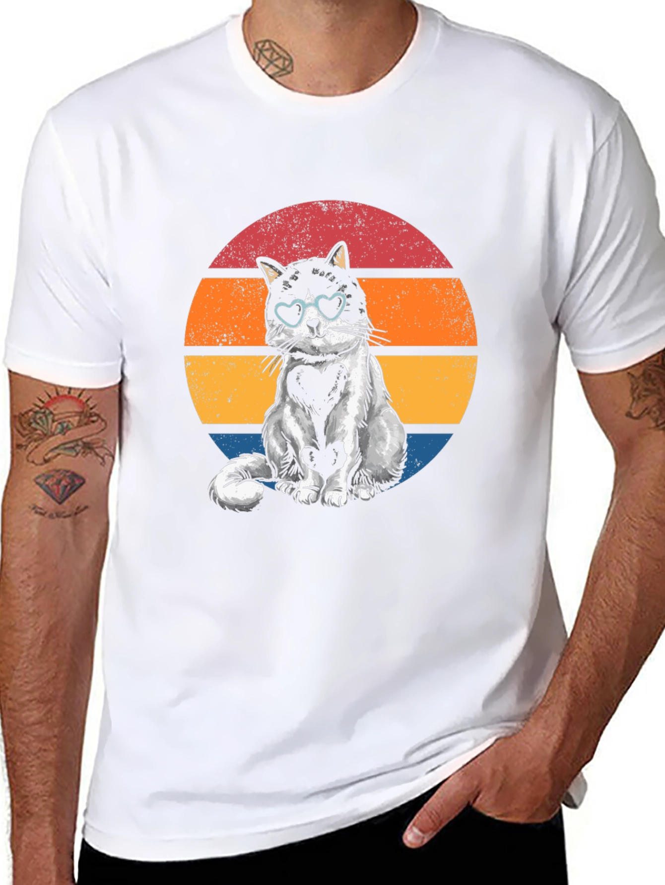Retro Heart Cat T-Shirt - Cute Pet Lover Tee