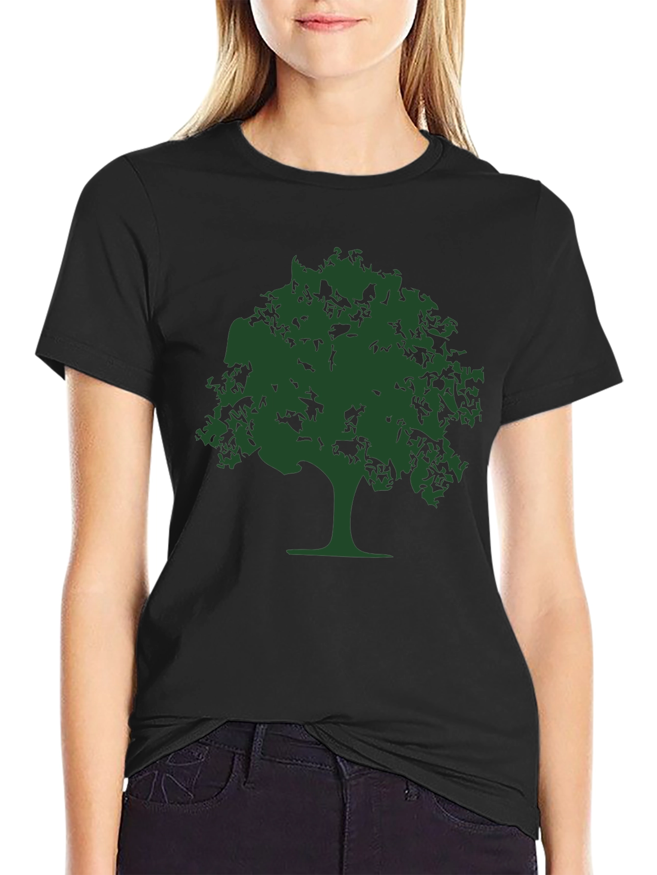 Nature Tree Graphic Tee - Black Cotton Casual T-Shirt