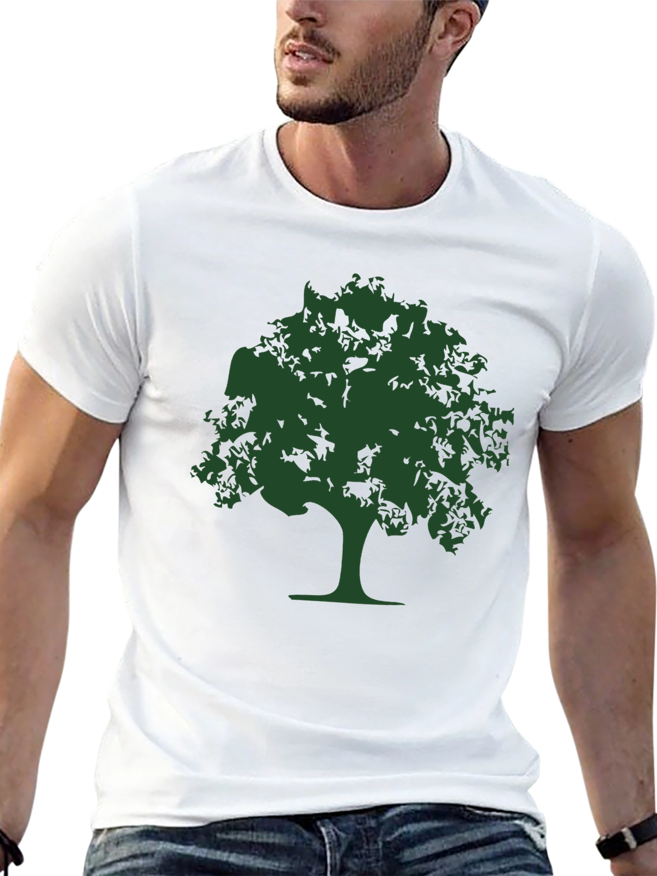 Nature Tree Graphic Tee - Black Cotton Casual T-Shirt