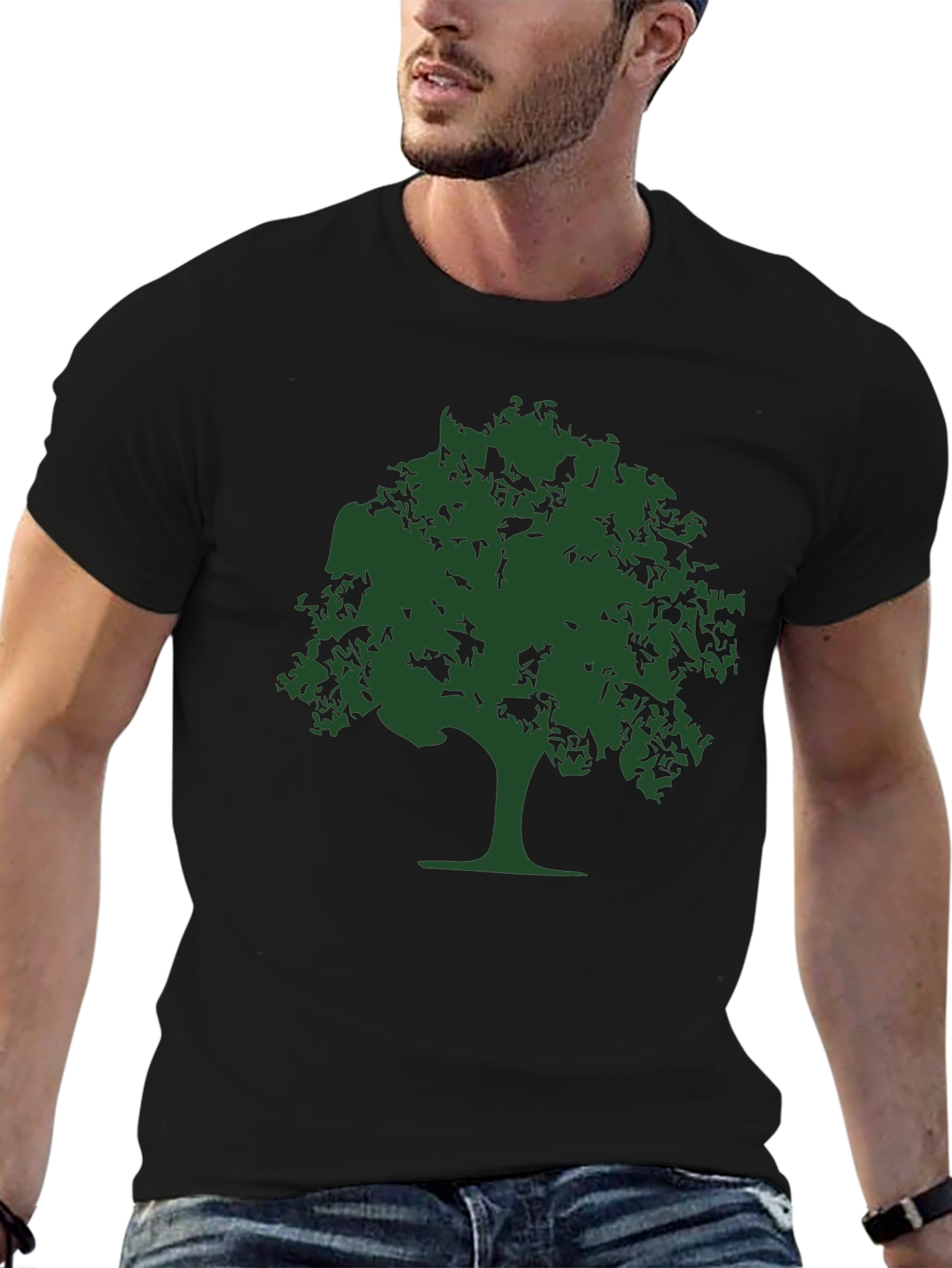 Nature Tree Graphic Tee - Black Cotton Casual T-Shirt