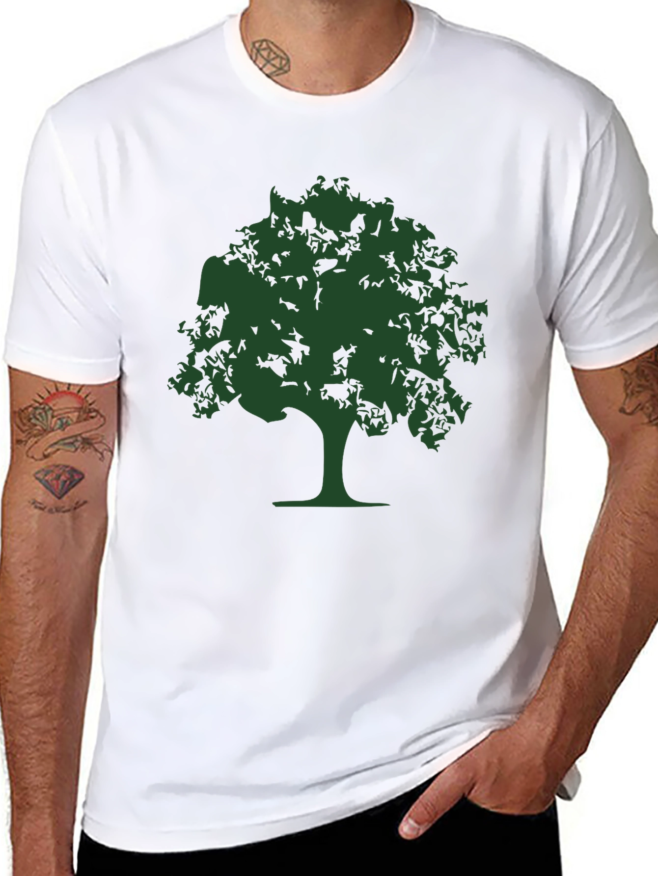 Nature Tree Graphic Tee - Black Cotton Casual T-Shirt