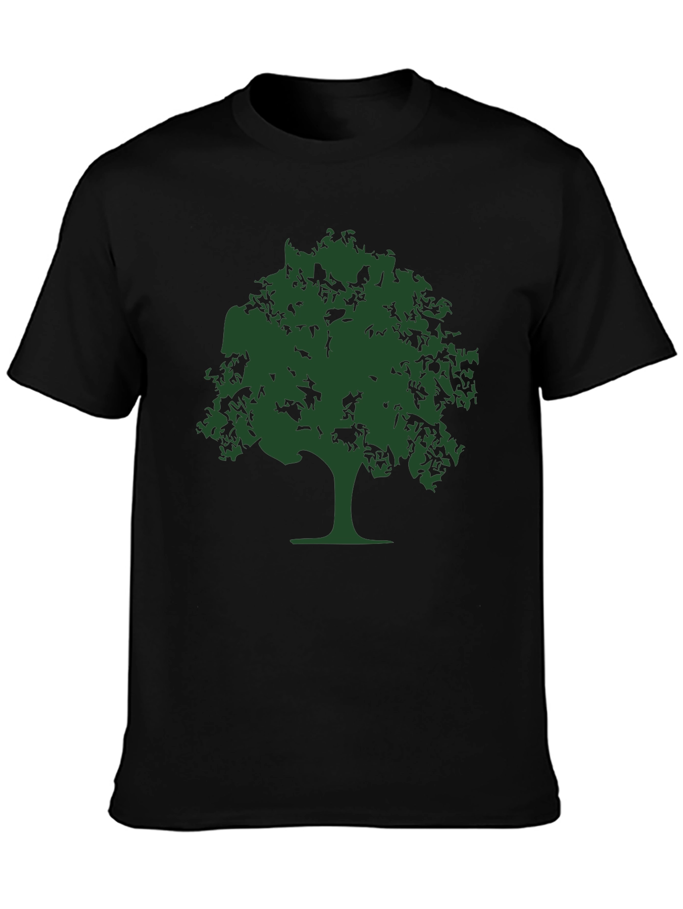 Nature Tree Graphic Tee - Black Cotton Casual T-Shirt