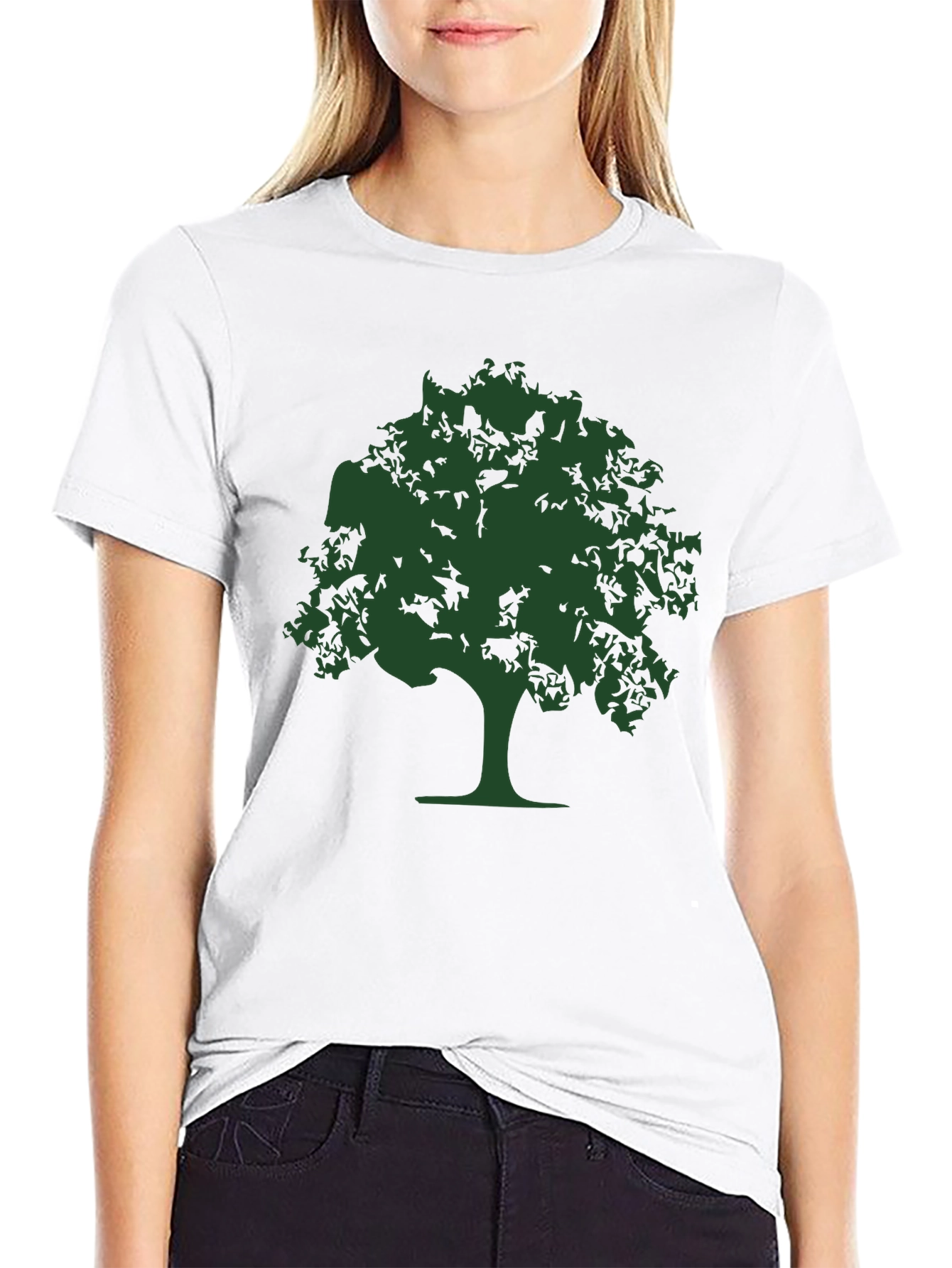 Nature Tree Graphic Tee - Black Cotton Casual T-Shirt