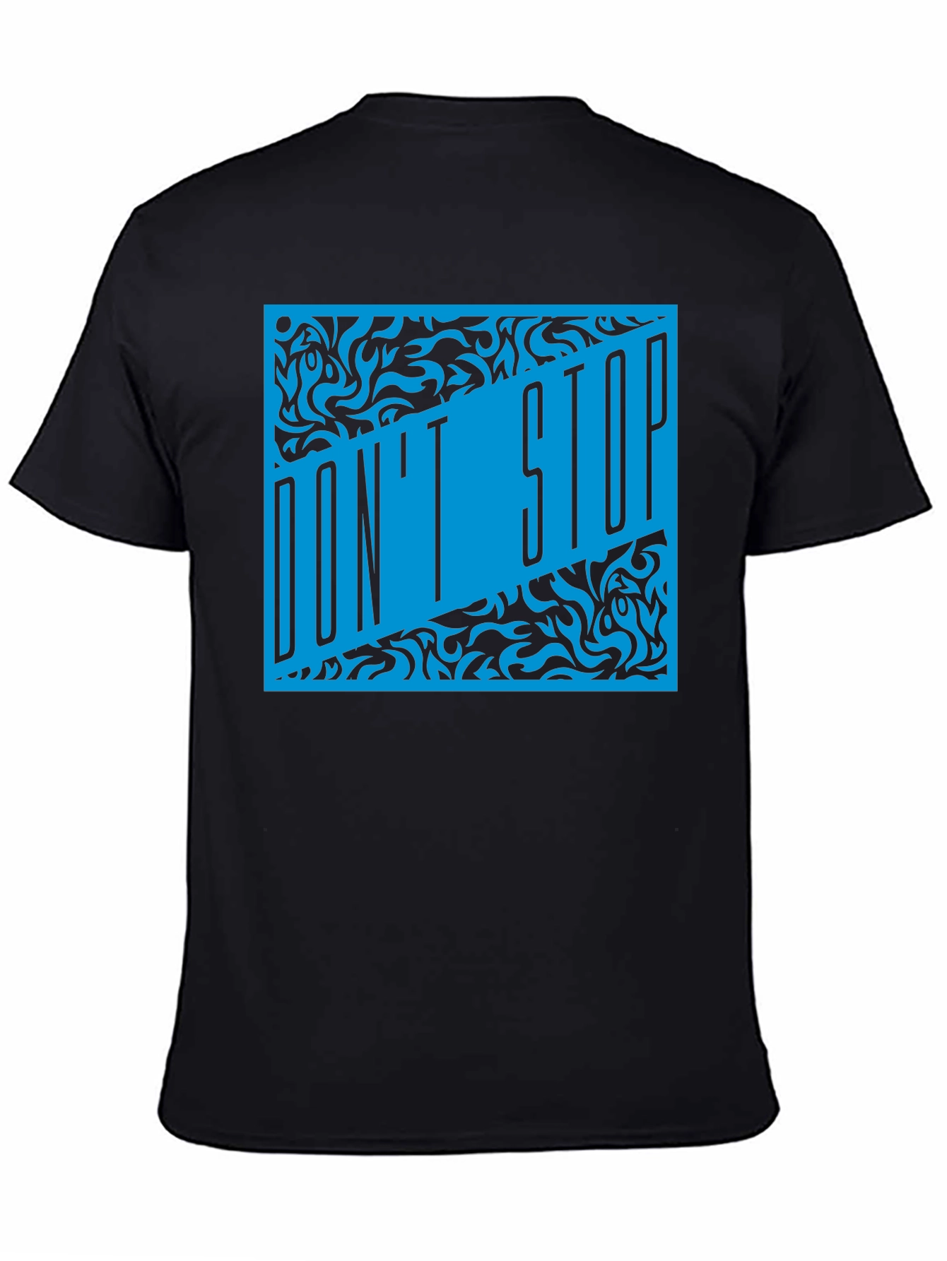 Dont Stop Black T-Shirt with Blue Graphic Design