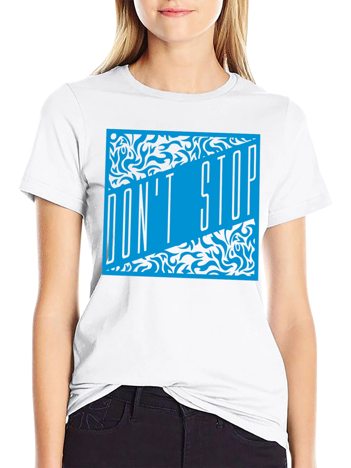 Dont Stop Black T-Shirt with Blue Graphic Design