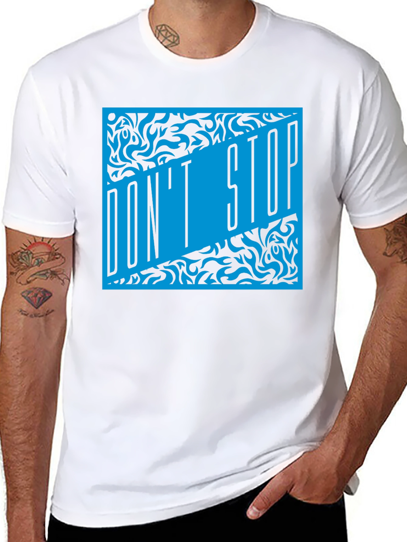 Dont Stop Black T-Shirt with Blue Graphic Design