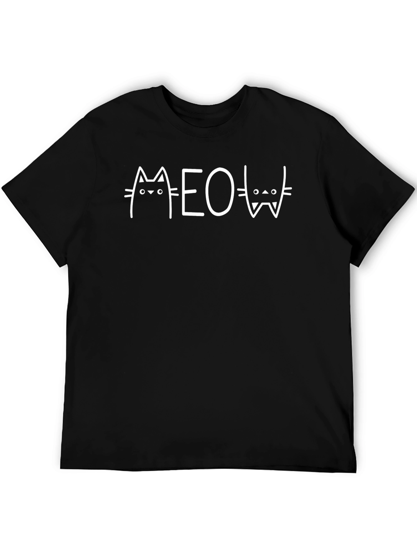 Meow Cat Graphic Print Tee - Black Cotton Shirt