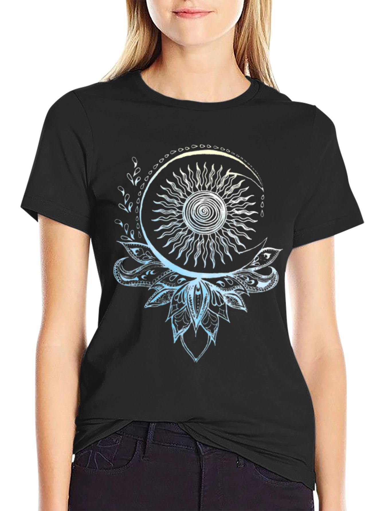 Celestial Sun and Moon Lotus T-Shirt