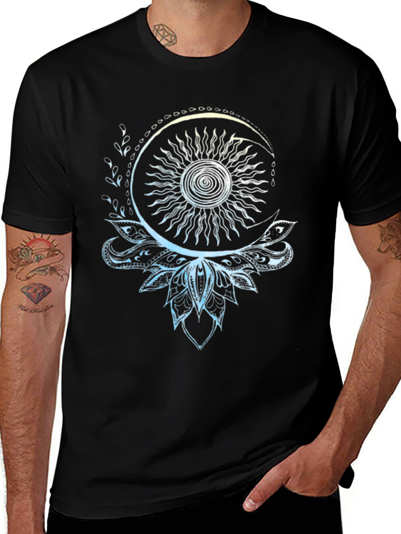 Celestial Sun and Moon Lotus T-Shirt