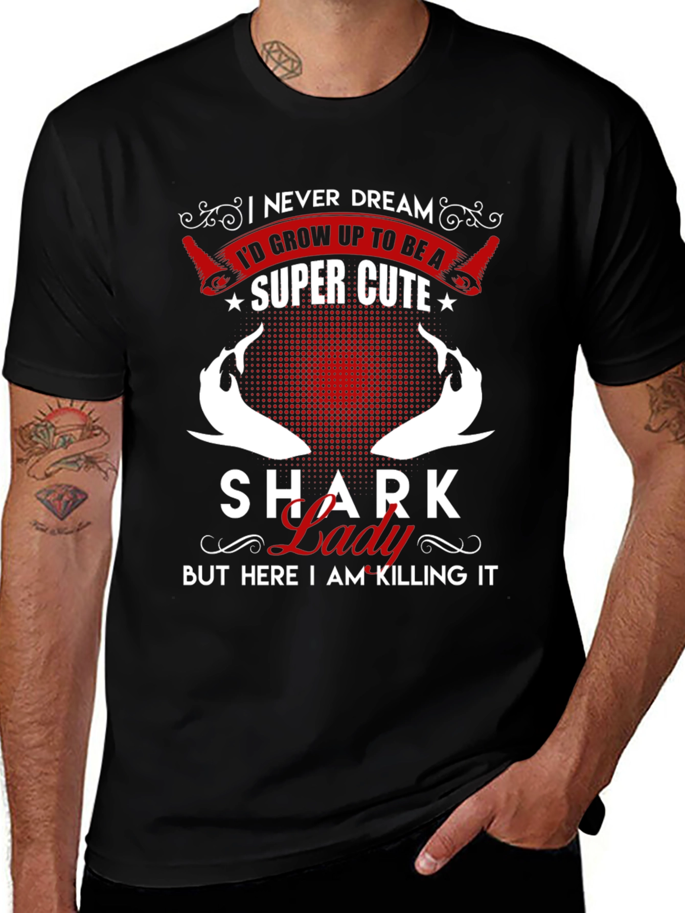 Shark Lady Super Cute Black T-Shirt