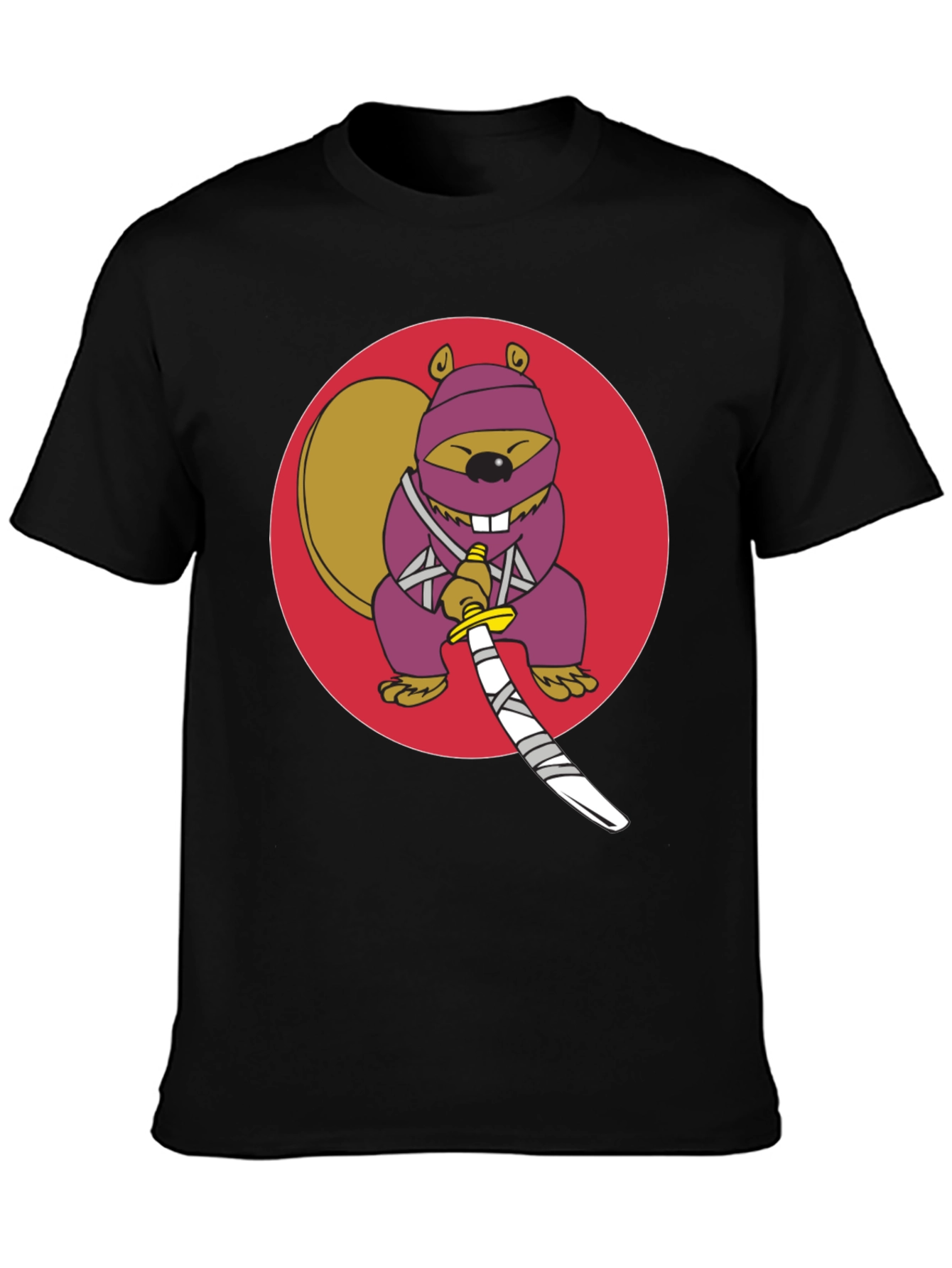 Ninja Squirrel Graphic Tee - Black Cotton T-Shirt