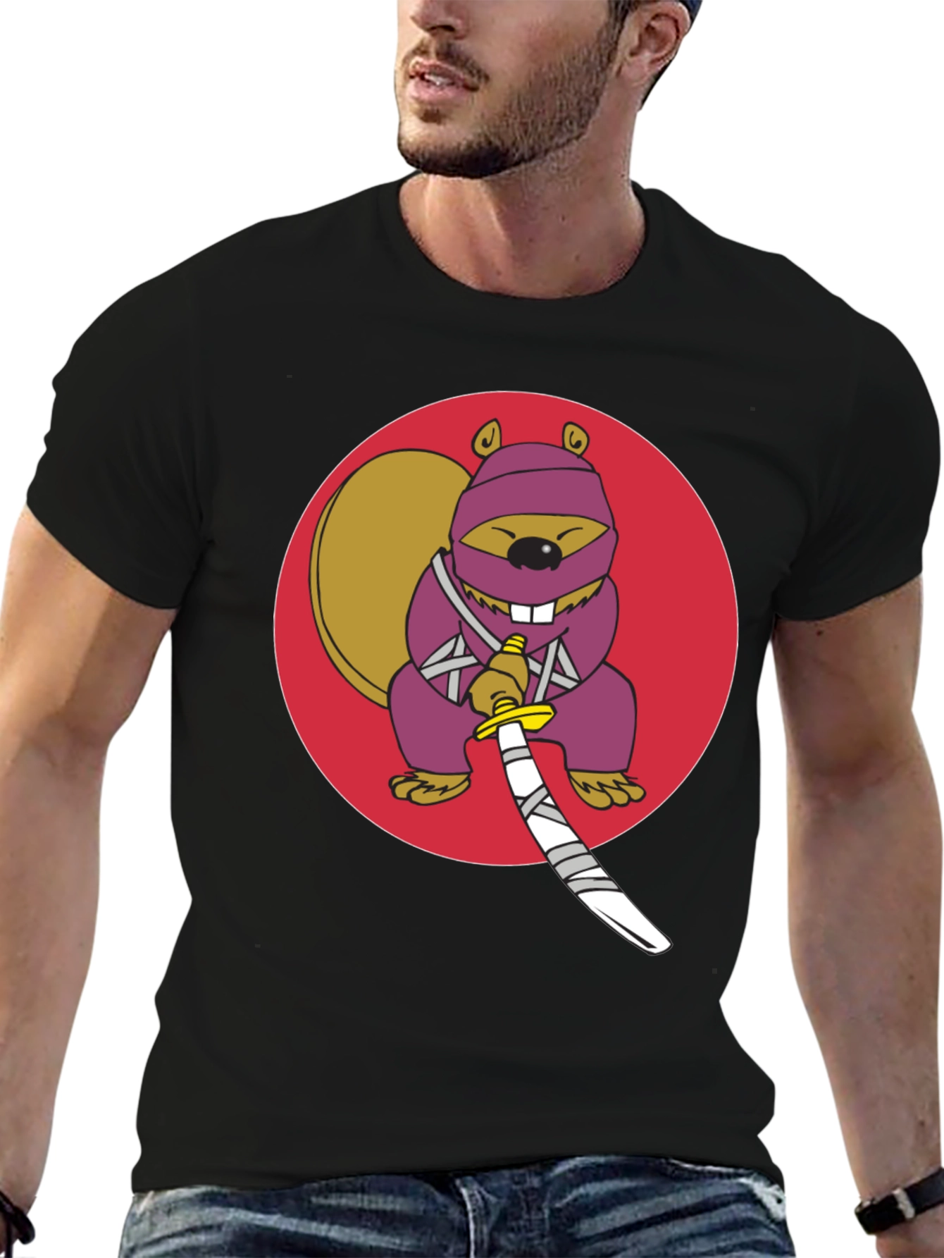 Ninja Squirrel Graphic Tee - Black Cotton T-Shirt