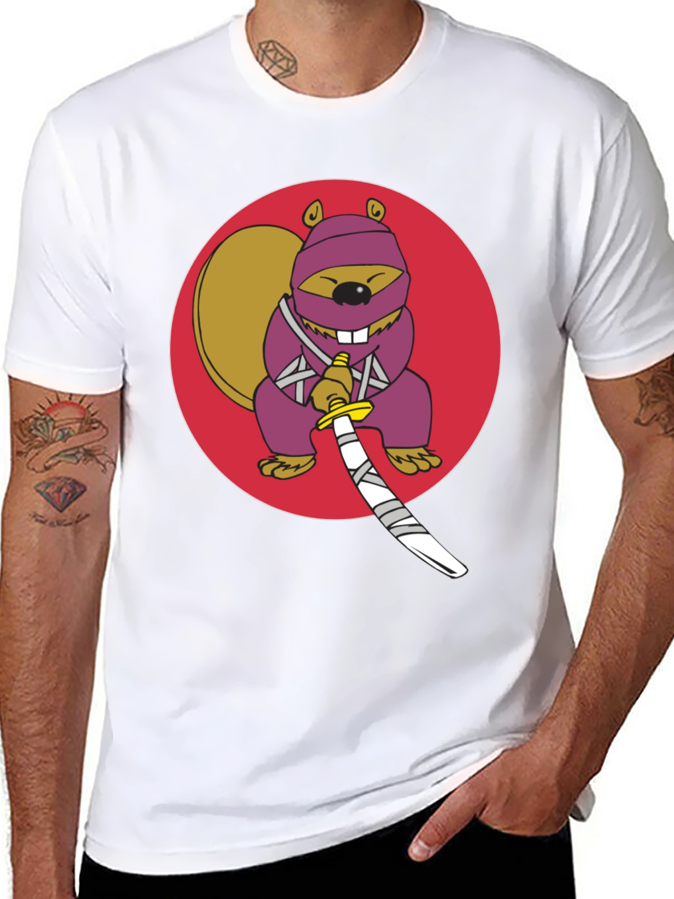 Ninja Squirrel Graphic Tee - Black Cotton T-Shirt
