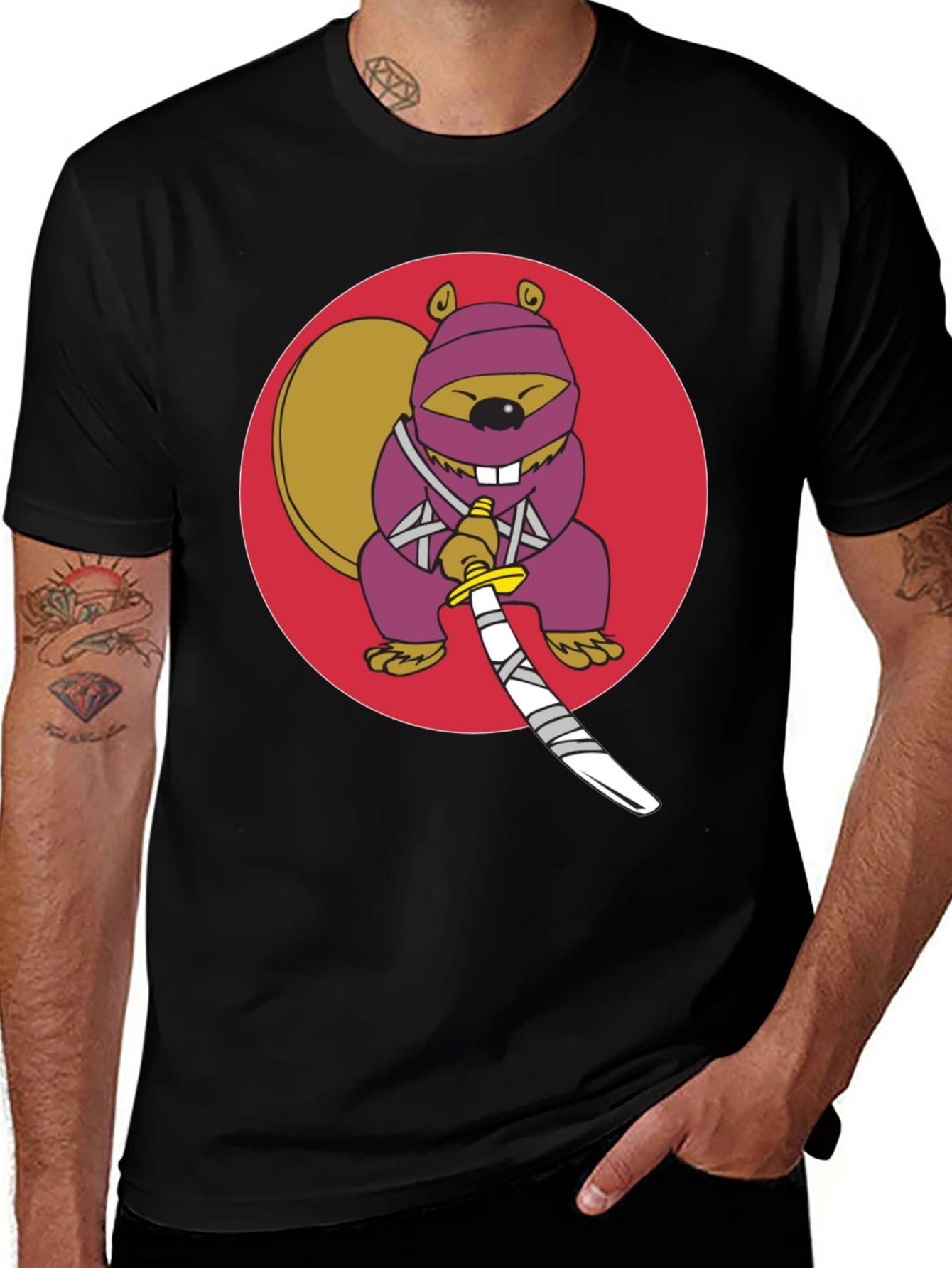 Ninja Squirrel Graphic Tee - Black Cotton T-Shirt