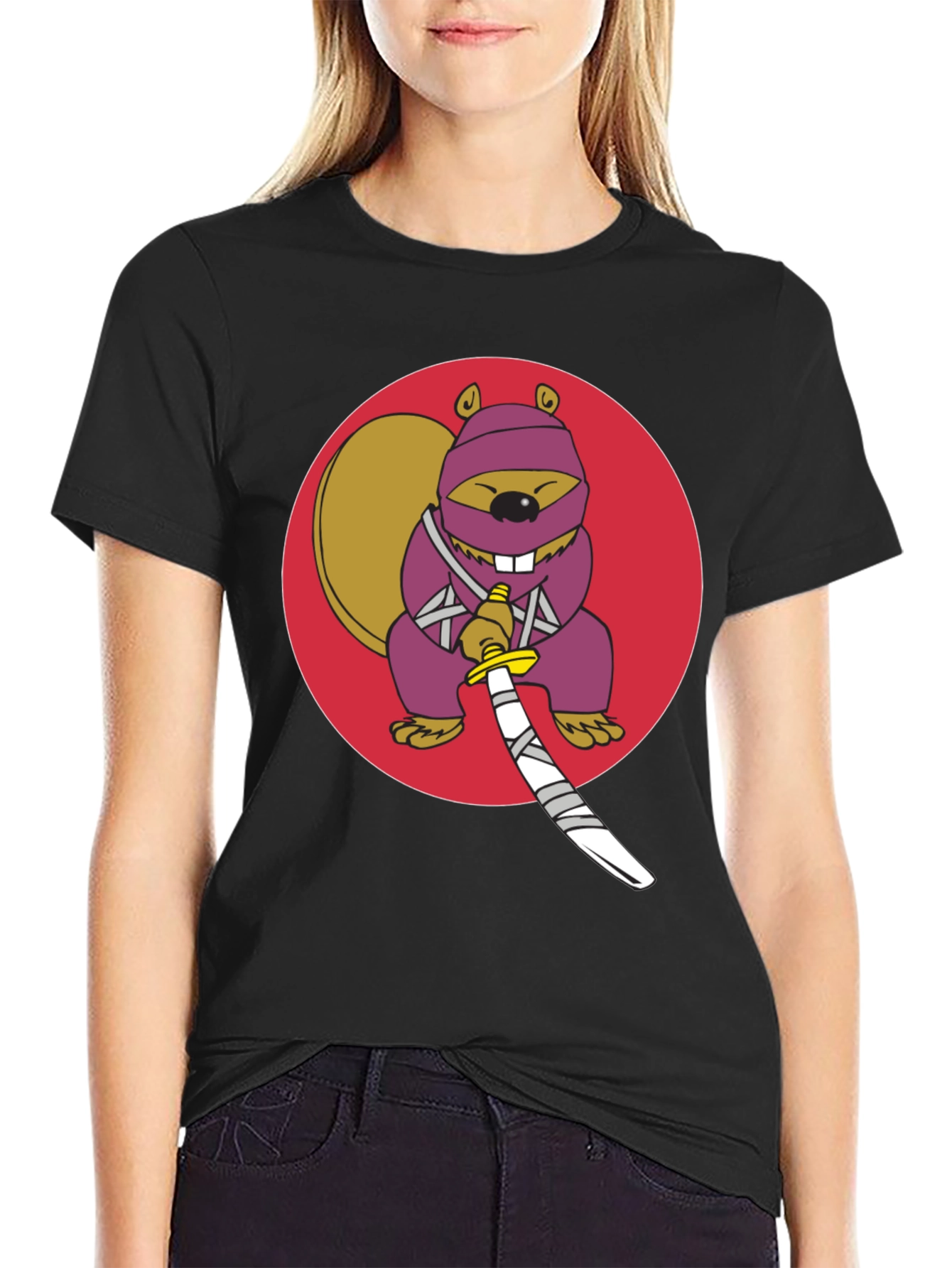 Ninja Squirrel Graphic Tee - Black Cotton T-Shirt