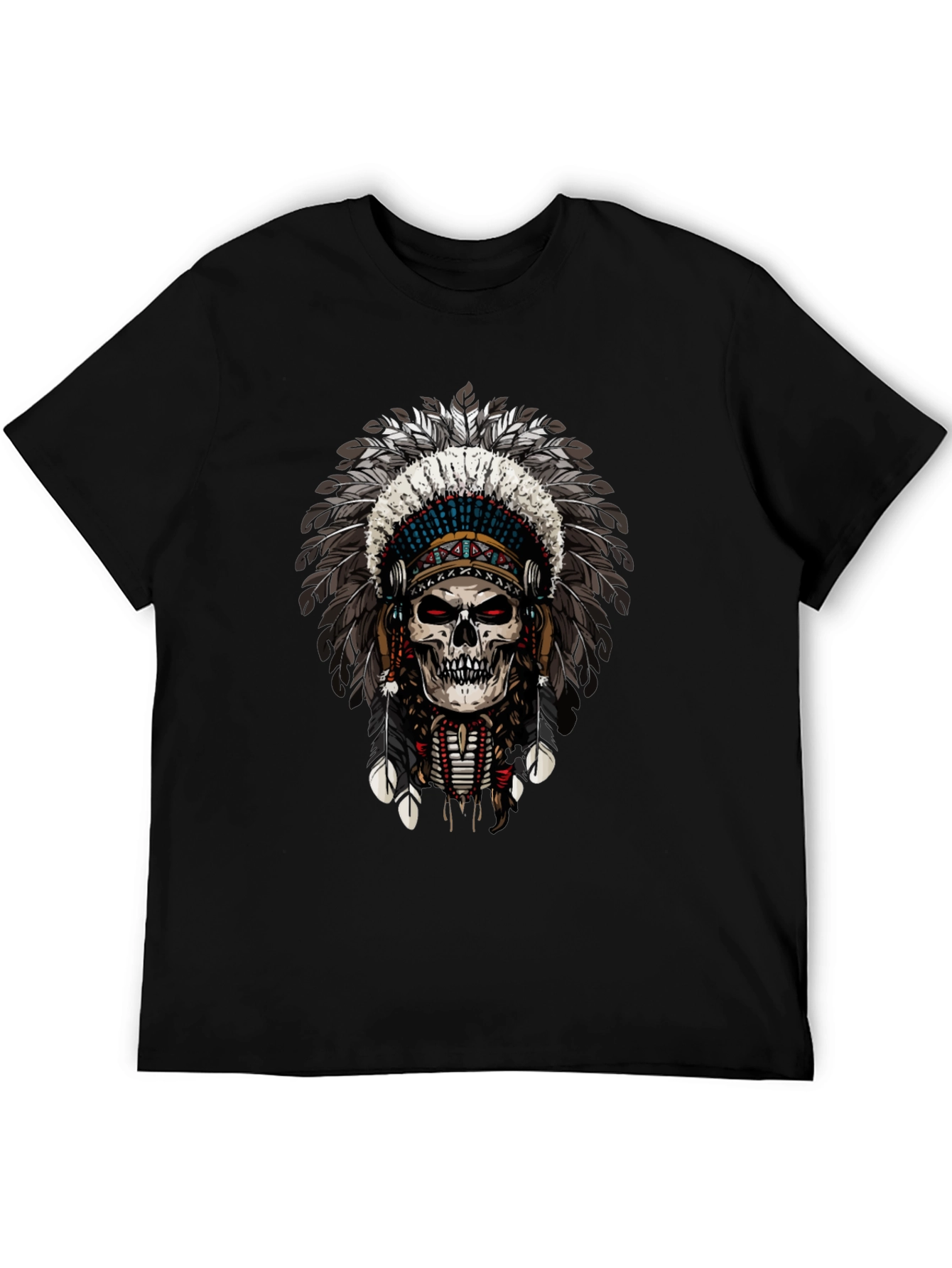 Skull Chief Feather Headdress Graphic T-Shirt