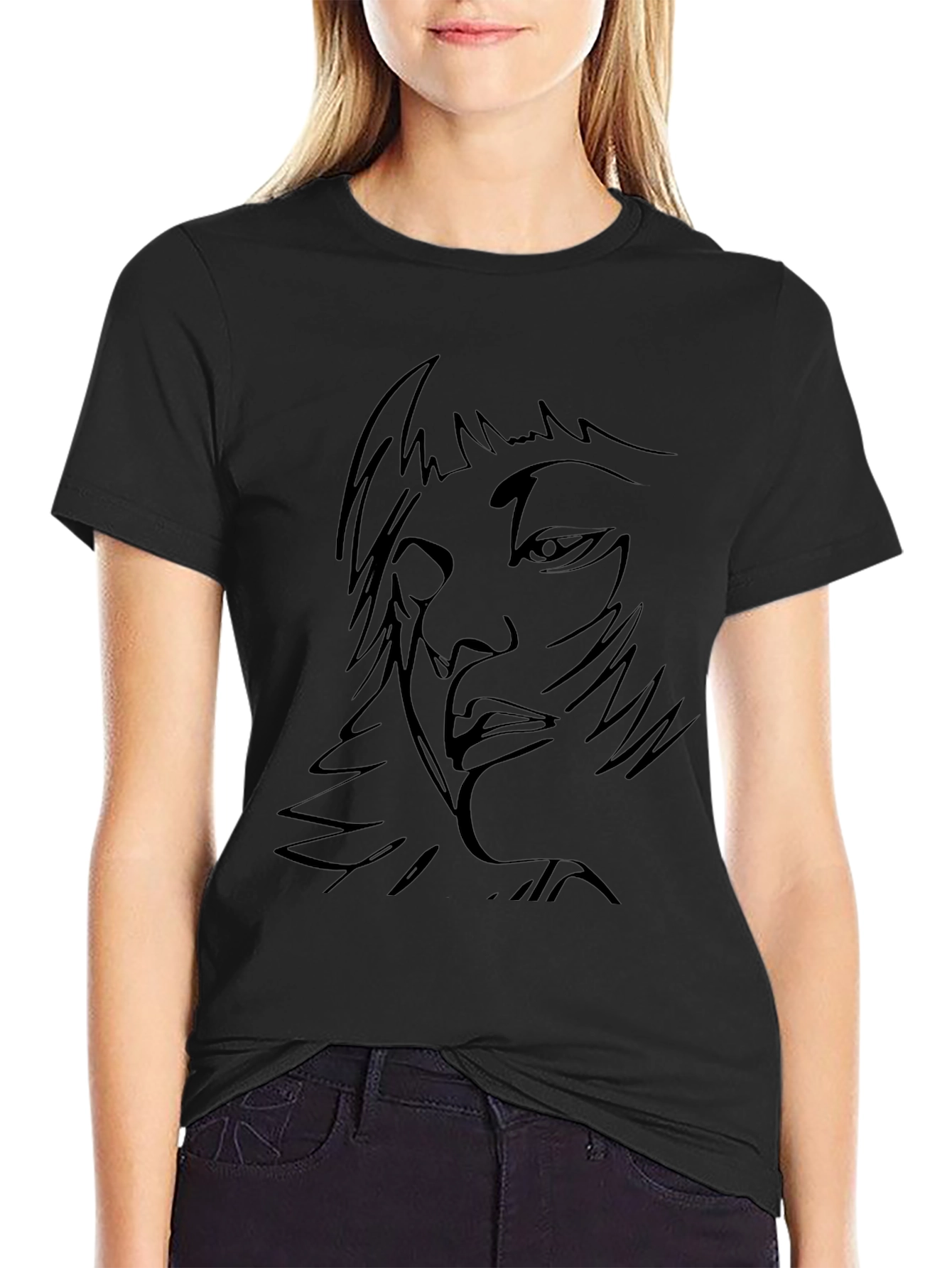 Abstract Line Art Face Black T-Shirt
