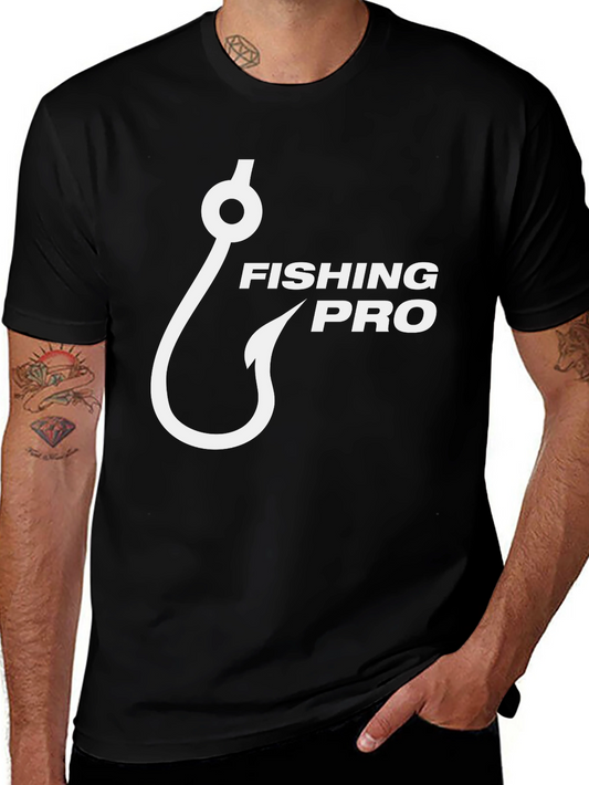 Fishing Pro Black T-Shirt with Hook Graphic