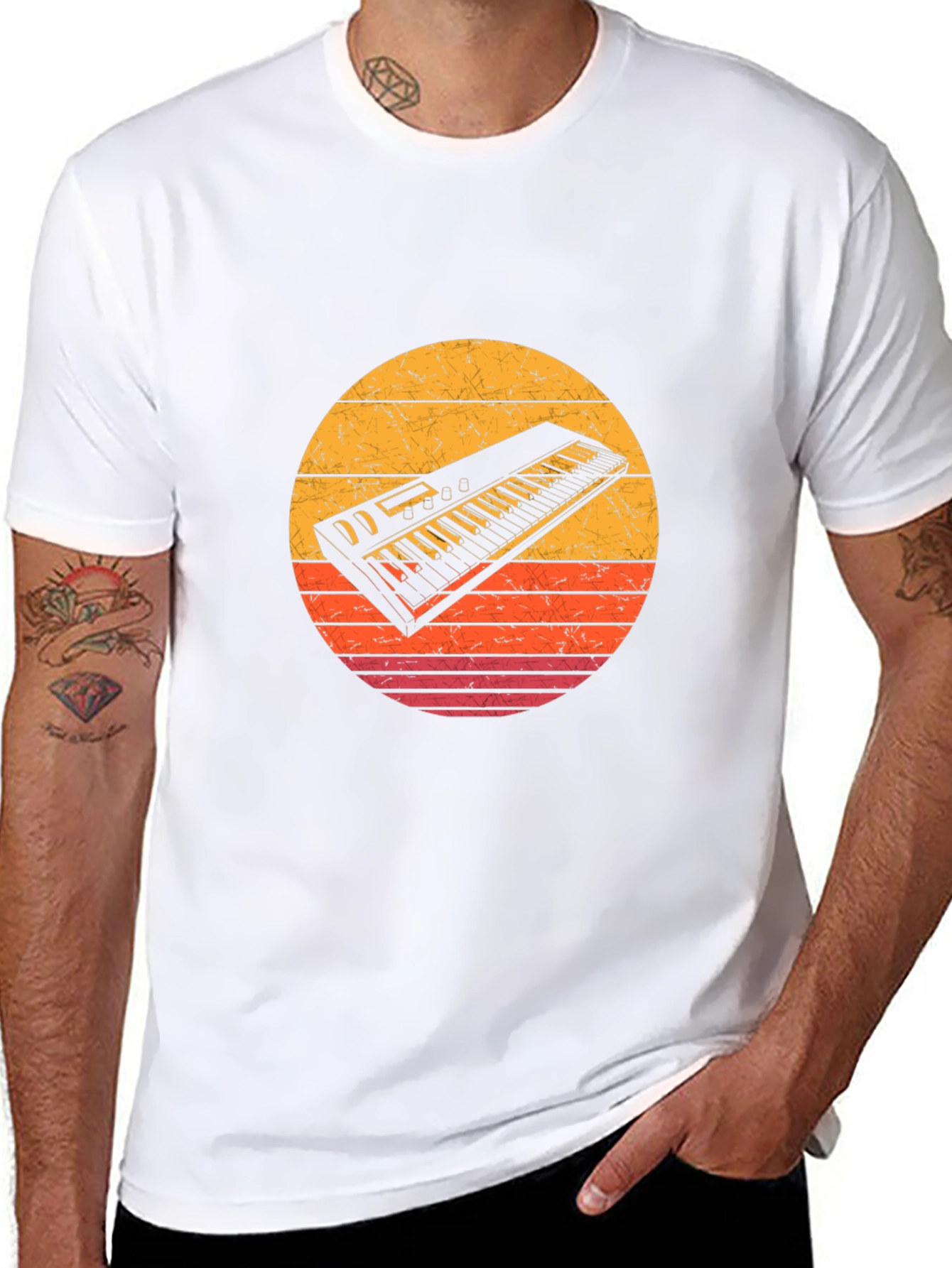 Retro Keyboard Sunset T-Shirt - Musician Apparel