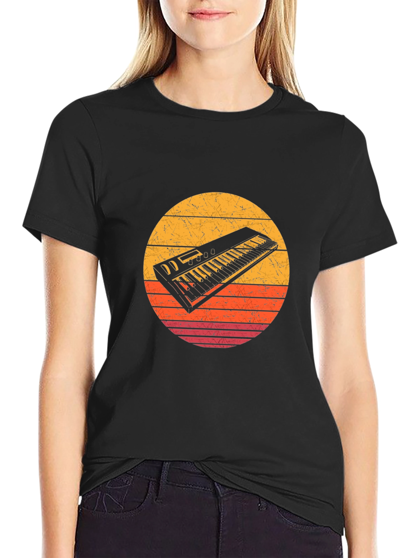 Retro Keyboard Sunset T-Shirt - Musician Apparel